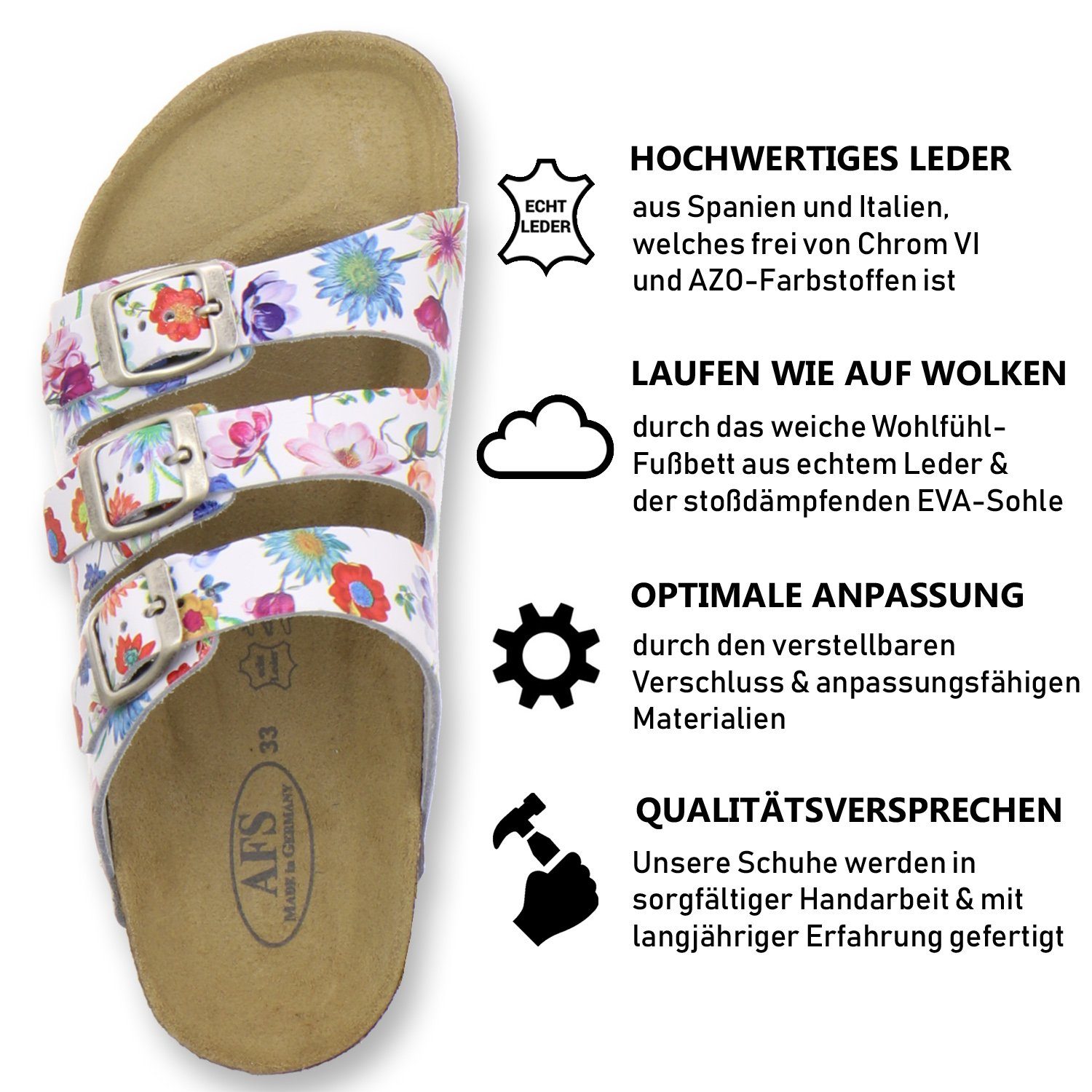 in Mädchen Leder für 1133 AFS-Schuhe Germany Made multi-flower aus mit Pantolette Fußbett,