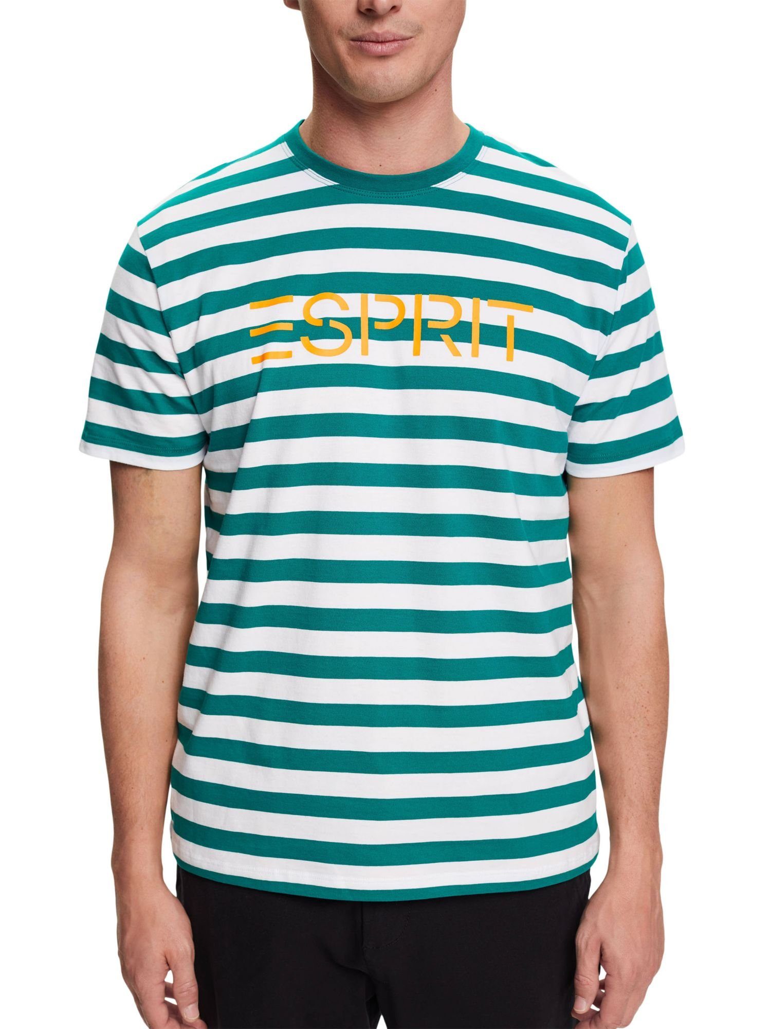 T-Shirt Gestreiftes EMERALD GREEN (1-tlg) Baumwoll-T-Shirt Esprit