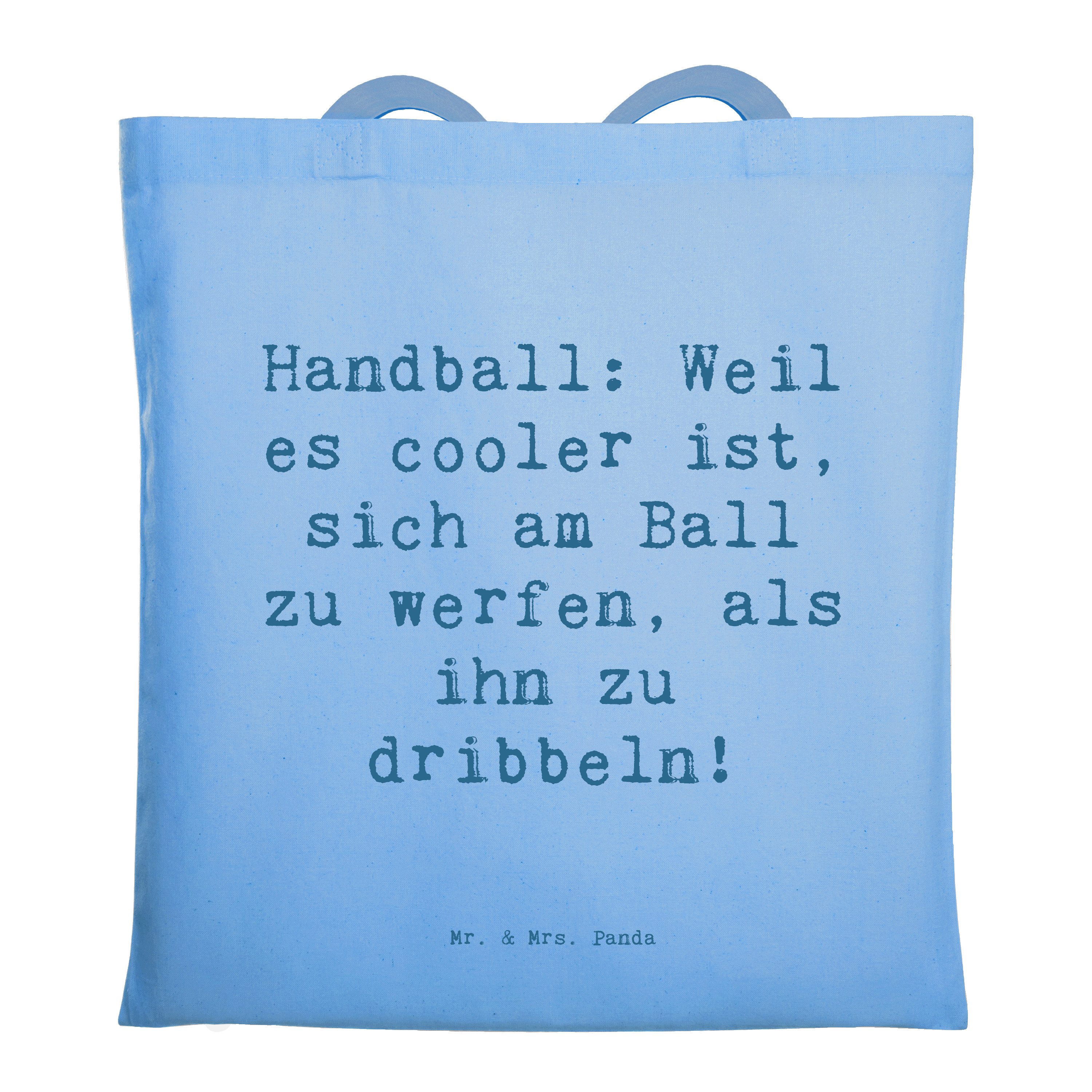 Mr. & Mrs. Panda Tragetasche Spruch Handball Action - Sky Blue - Geschenk, Sprungwurf, Tasche, Lei (1-tlg), Lange Tragegriffe