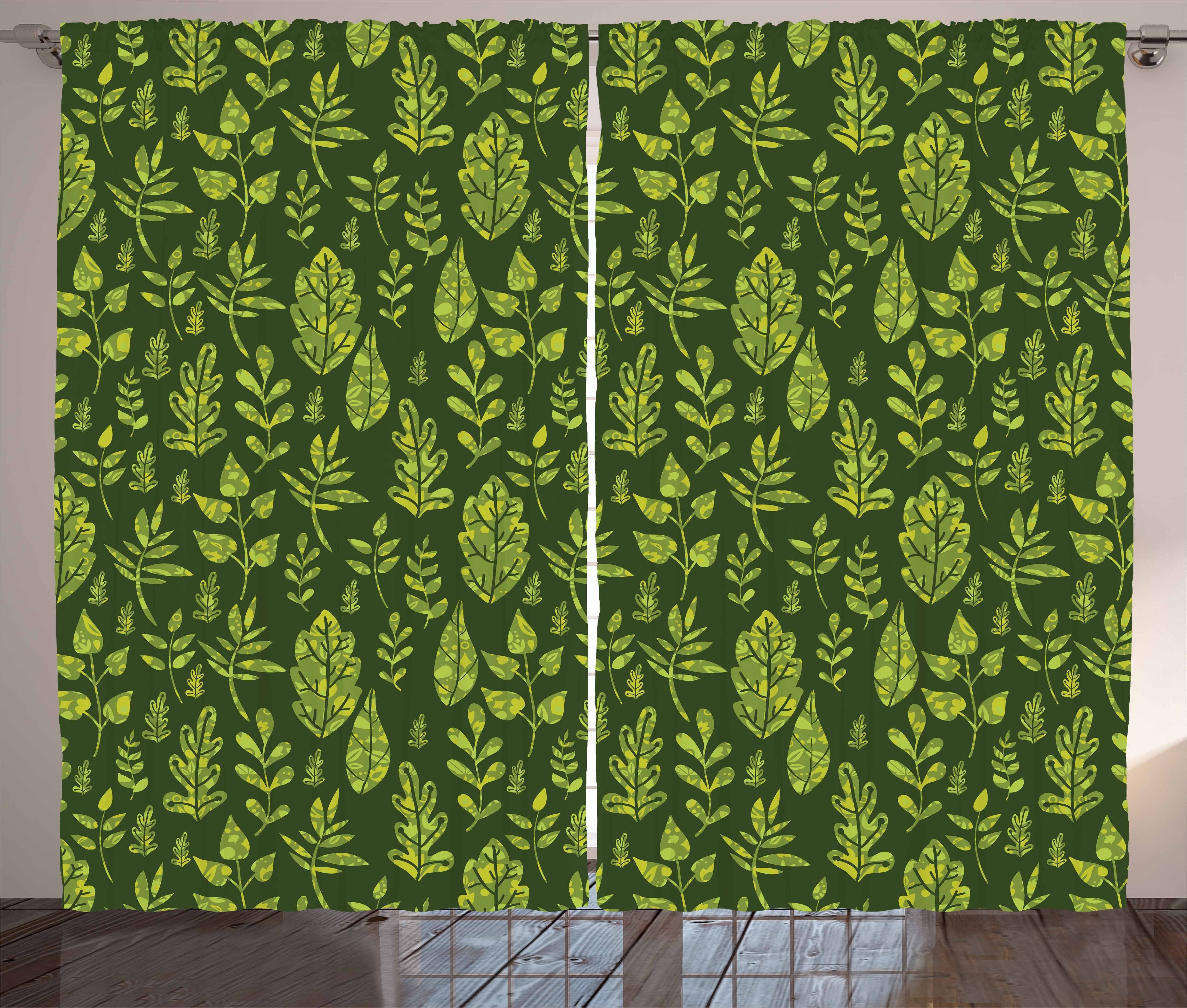 Gardine Schlafzimmer Kräuselband Vorhang mit Schlaufen und Haken, Abakuhaus, Salbei Patterned Green Leaves