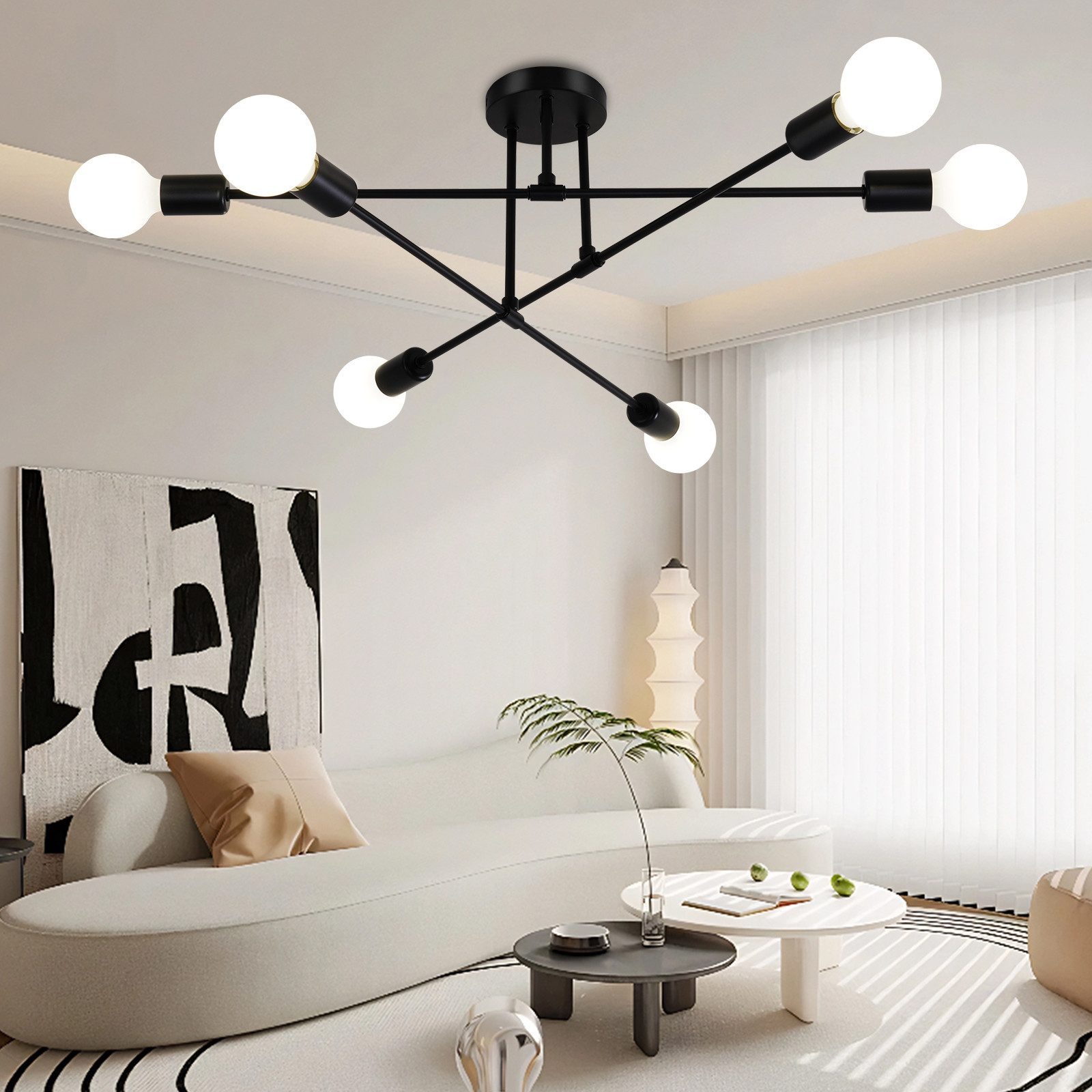 Ophy Kronleuchter Sputnik Kronleuchter, 6‑flammig, Vintage Deckenlampe aus Metall (E27), ohne Leuchtmittel, halbbündige Deckenbeleuchtung, für Esszimmer, Schlafzimmer & Wohnzimmer