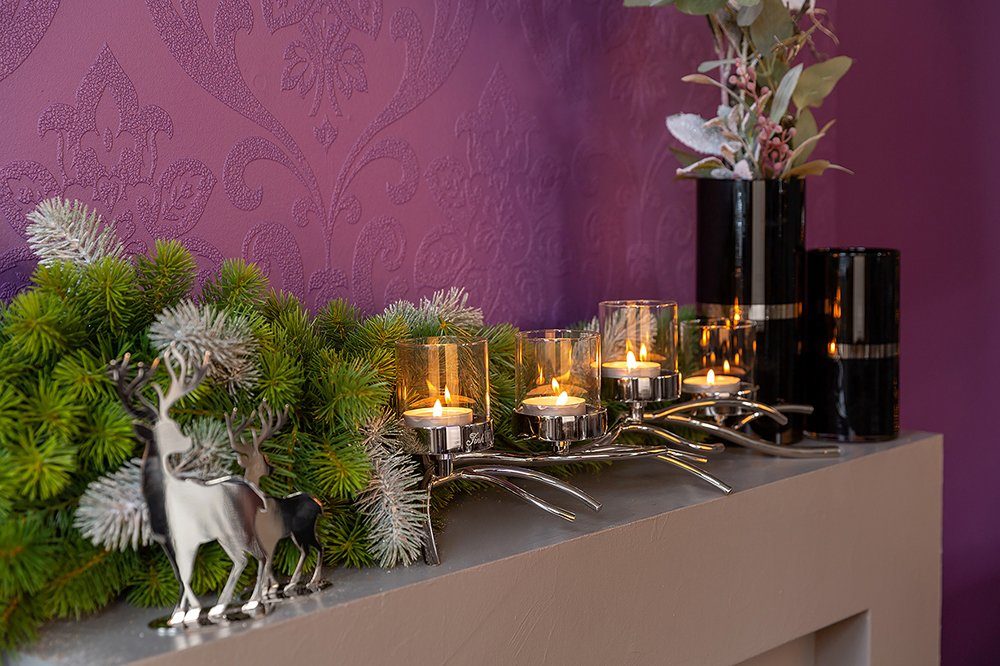 Fink Teelichthalter RAMUS, 4-flammig, Adventsleuchter, Kerzenhalter für 4 Glas, bruchsicherem mit Kerzen