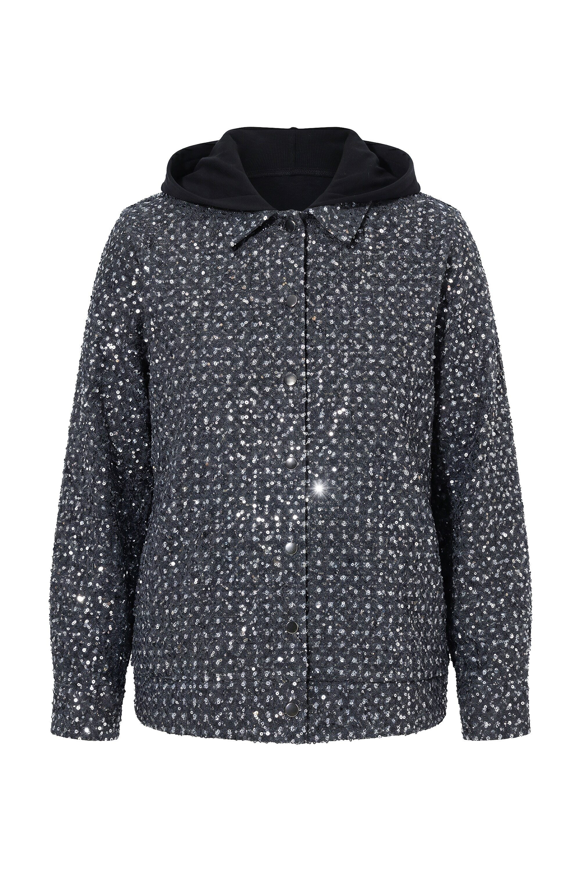 MIAMODA Sweatjacke Jacke Jeansoptik Black Denim Optik mit Pailletten