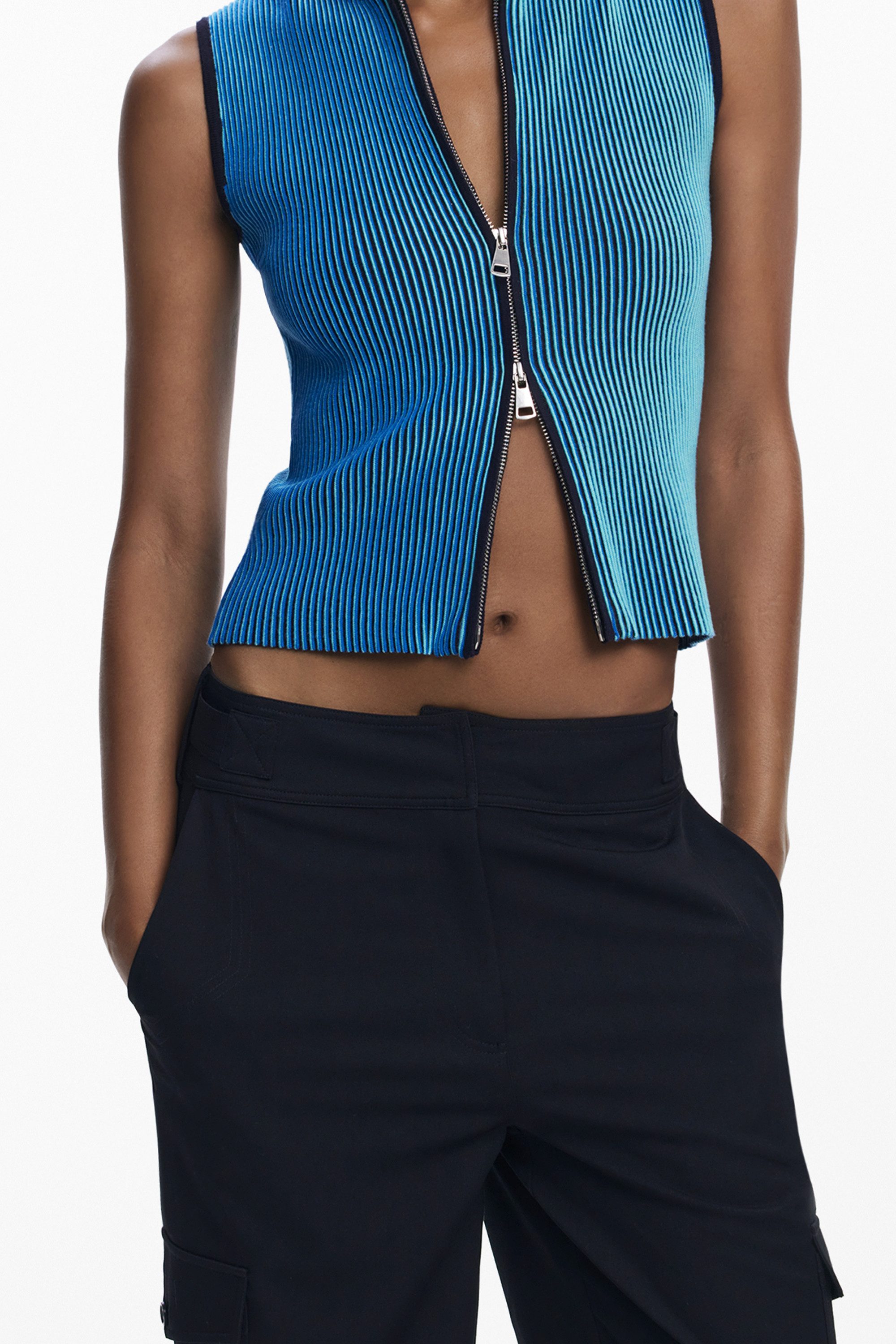 Desigual 5-Pocket-Hose Elegante Damen-Palazzohose in Schwarz mit Taschen und Reißverschluss
