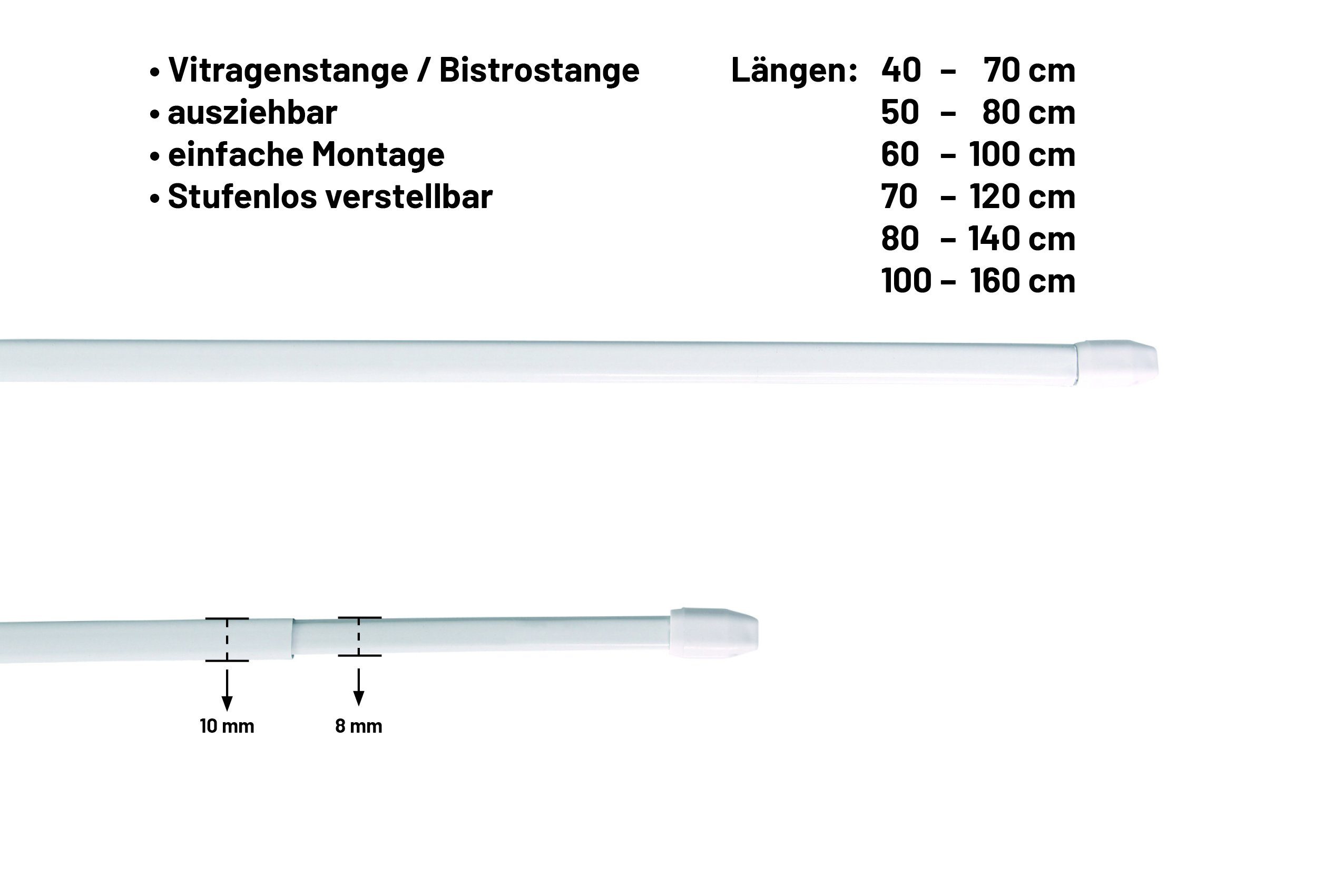 Vitragenstange mit Klebehaken ausziehbar, geklebt, Deco-Raum, Bohren ohne ausziehbar