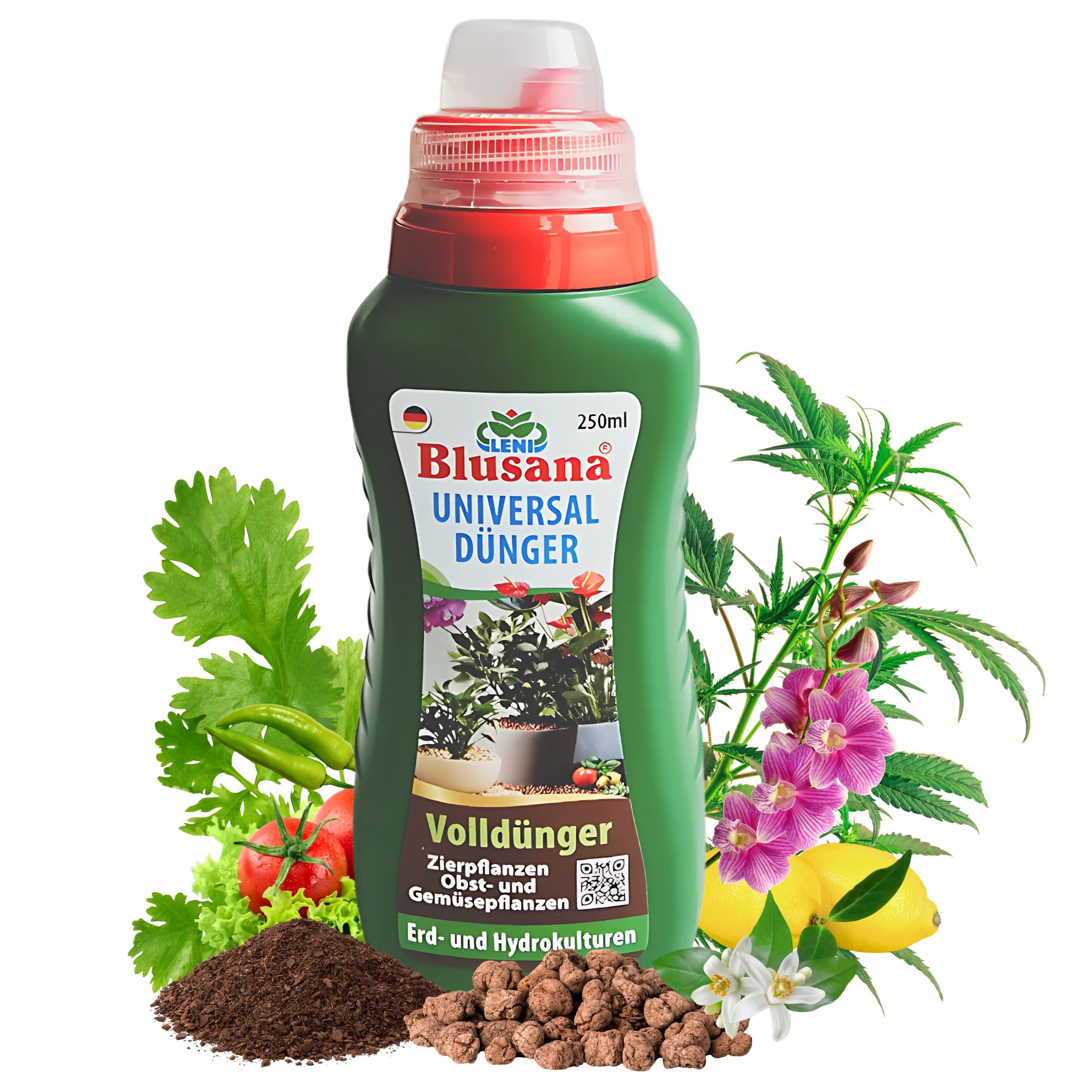 Blusana Pflanzendünger Universal Flüssigdünger NPK 6-3-6 Hydrokultur Hydroponik Erde Substrat, Universaldünger, all in one mit Spurenelementen, mineralisch, für Grünpflanzen Zimmerpflanzen Obst Gemüse Cannabis