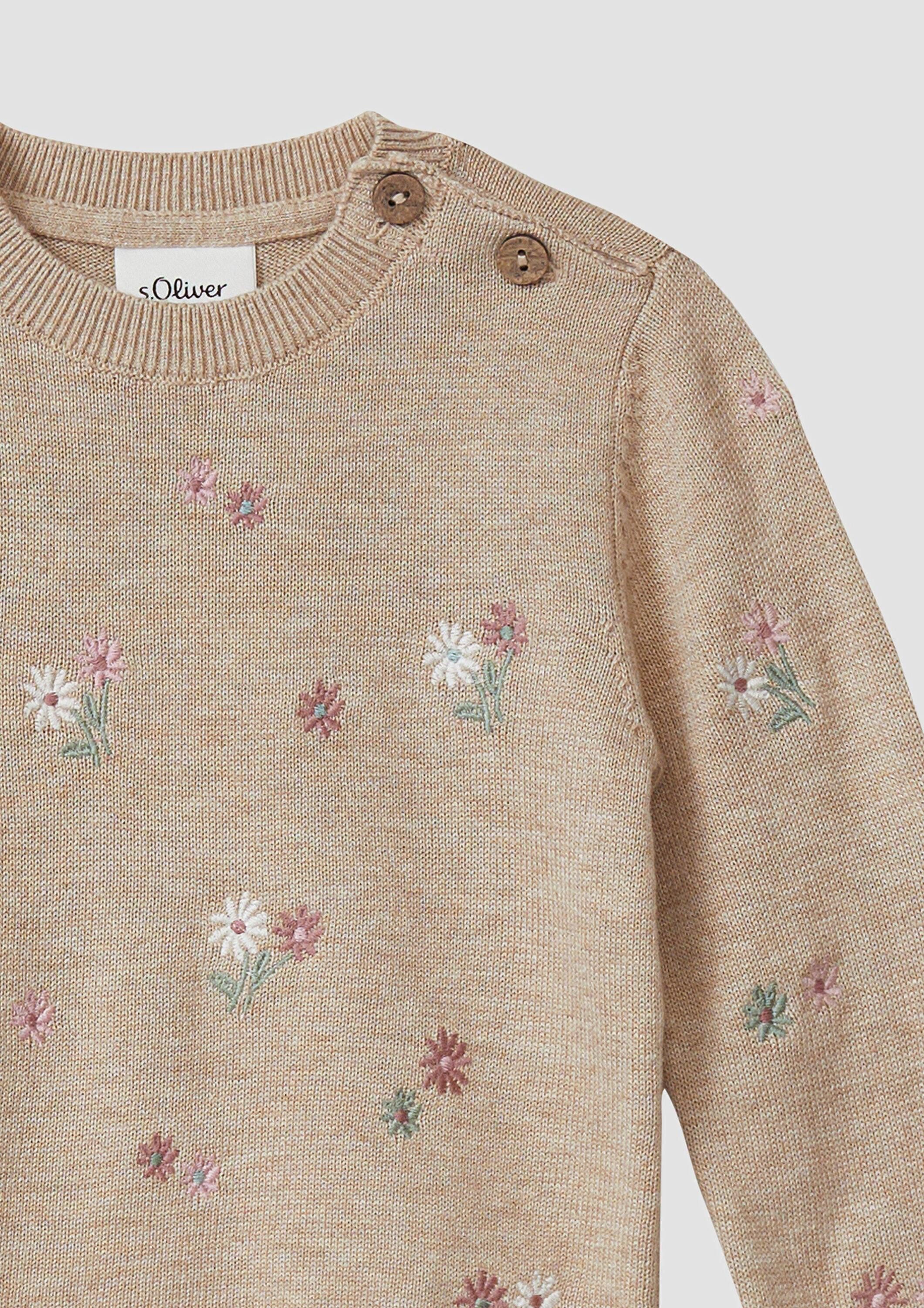 s.Oliver Longpullover Strickpullover Feinstrickpullover mit Blumen-Stickerei