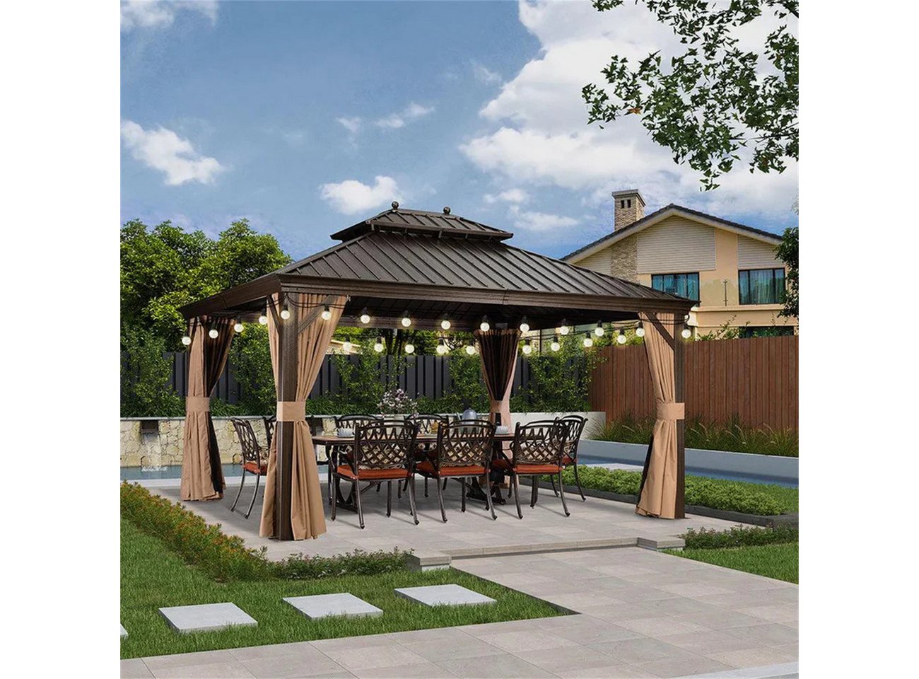 Thumbnail - PURPLE LEAF Pavillon Hardtop Aluminium Gazebo mit Seitenteilen und LED Lichterketten, Winterfester und wasserdichter Pav...