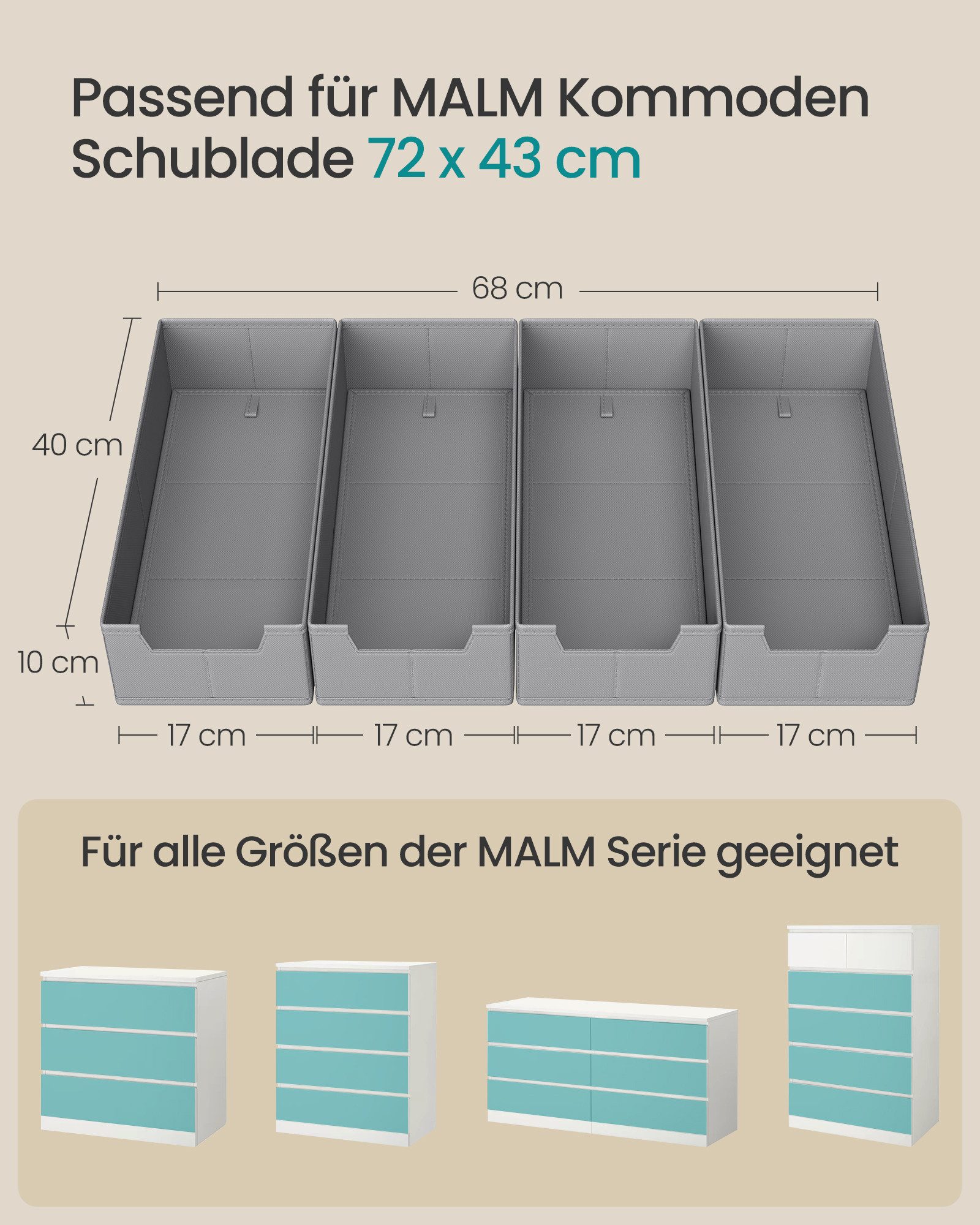 SONGMICS Aufbewahrungsbox Schubladen-Organizer, faltbar, Schrank-Organizer, Kompatibel mit IKEA HEMNES und MALM Schubladen