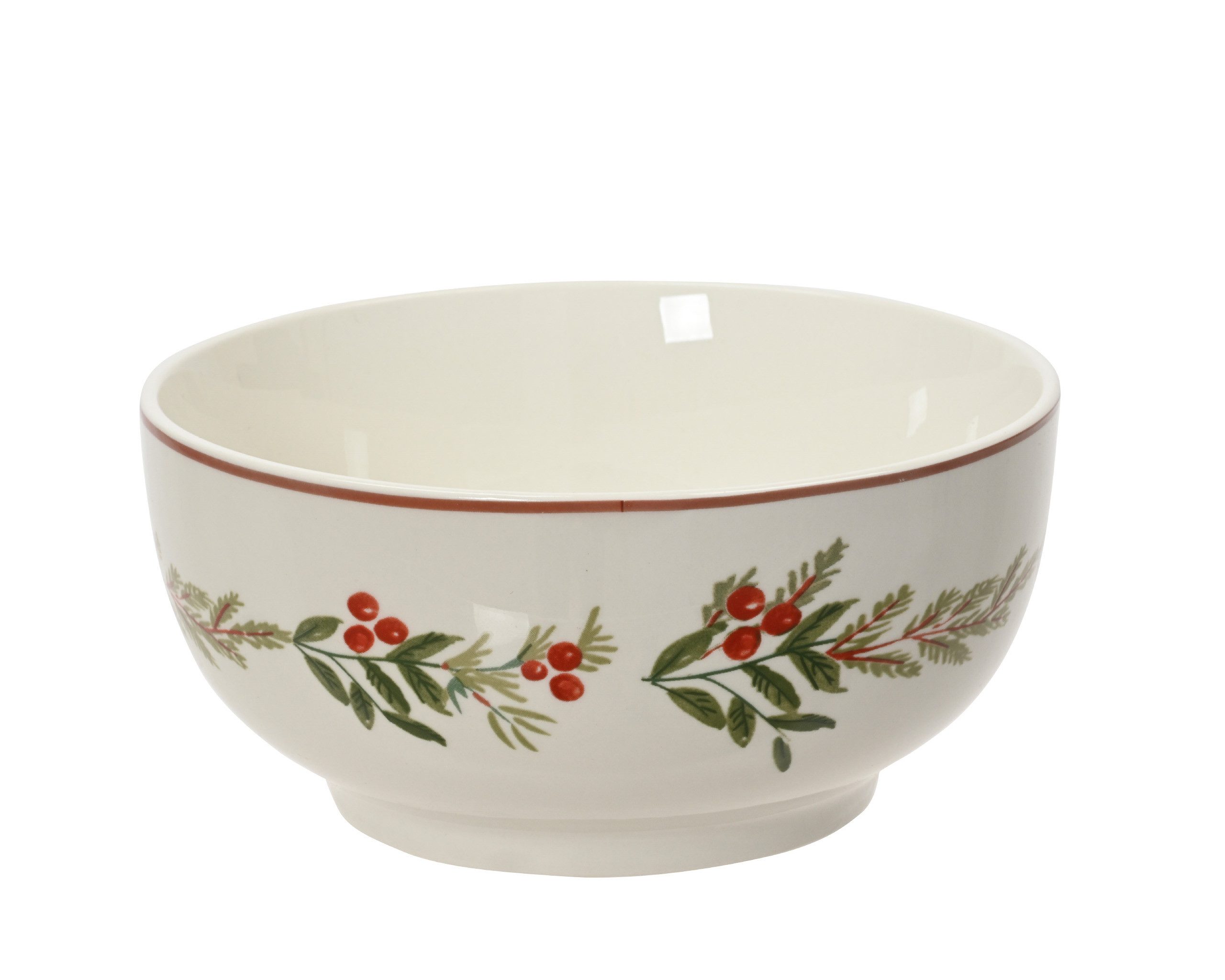 Kaemingk Müslischale, Keramik, Müslischale 14cm Porzellan mit Tannenzweigen Beeren & Schleife Motiv