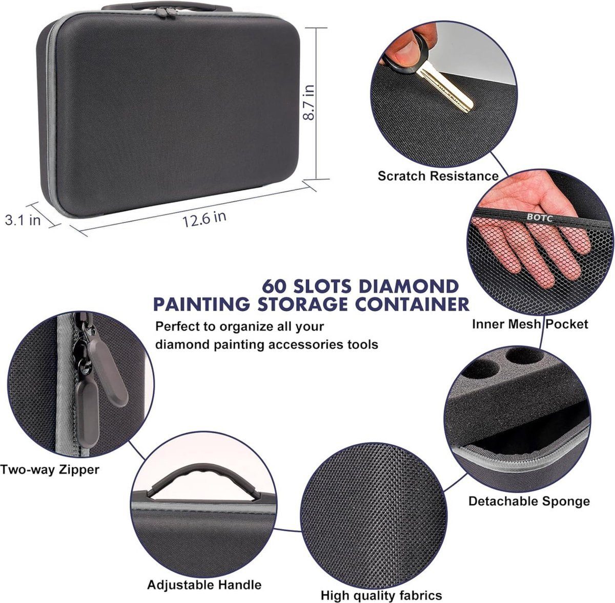 Zubehör Kunstdruck schwarz 5D Diamond Aufbewahrungsbox BOTC Painting Diamantmalerei Sortierkoffer, Boxen