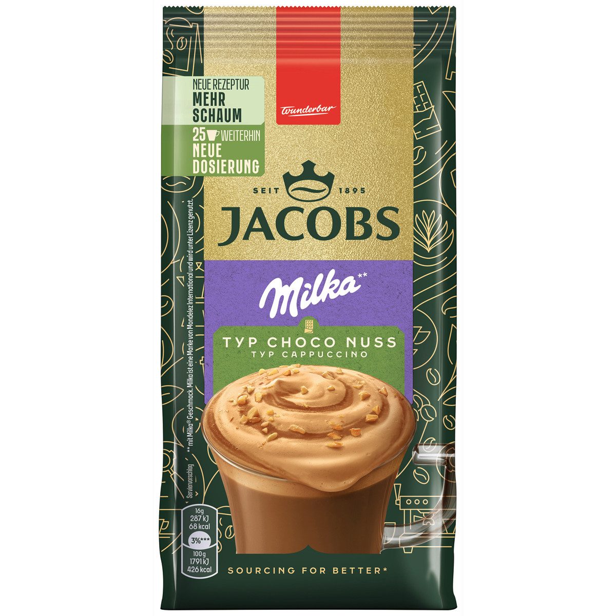 JACOBS Kaffee, Jacobs Milka Cappuccino Choco Nuss aromatisiertes Getränkepulver 400g
