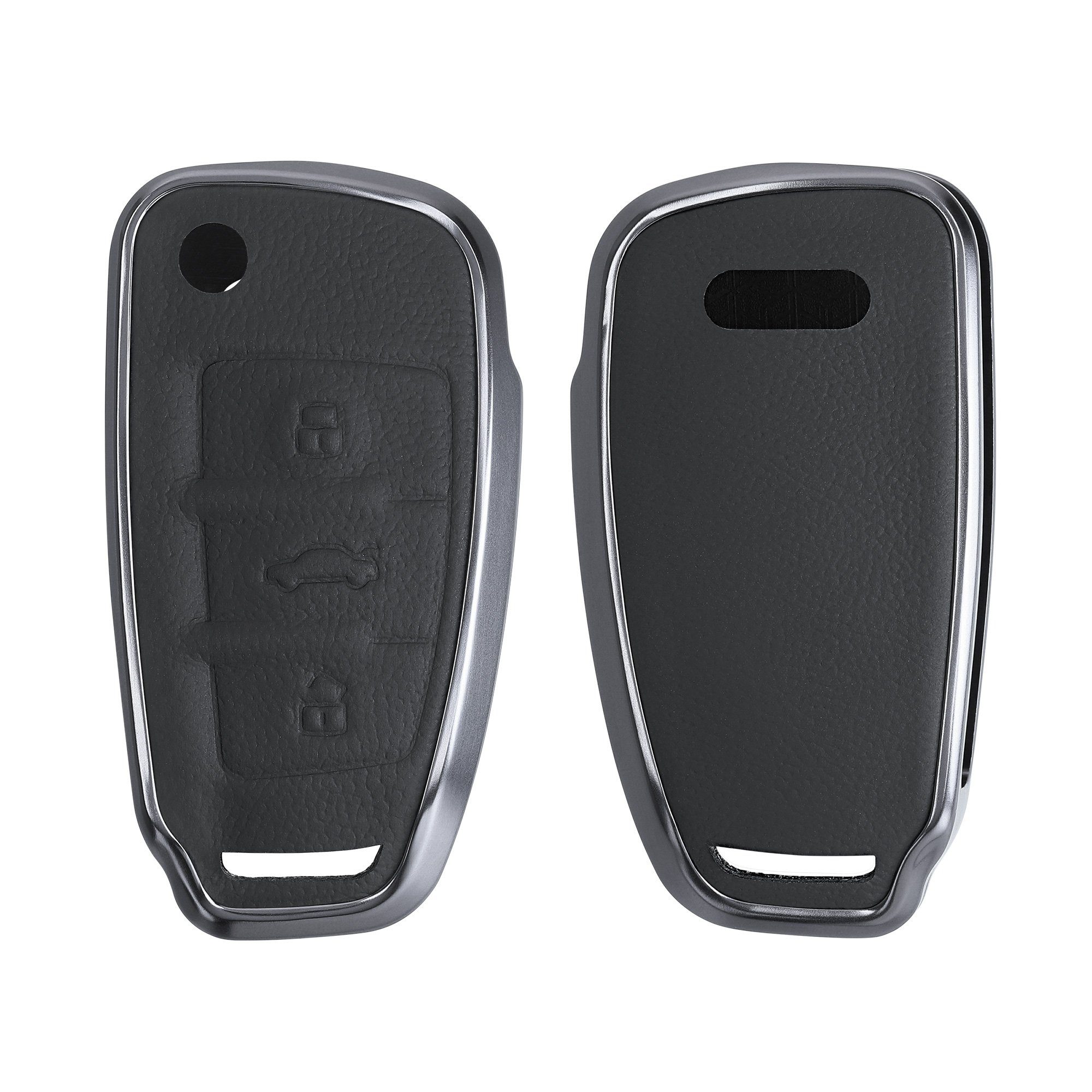 kwmobile Schlüsseltasche Autoschlüssel Hülle für Front und Cover Metall Audi, mit Leder Hardcover Rücken Schutzhülle