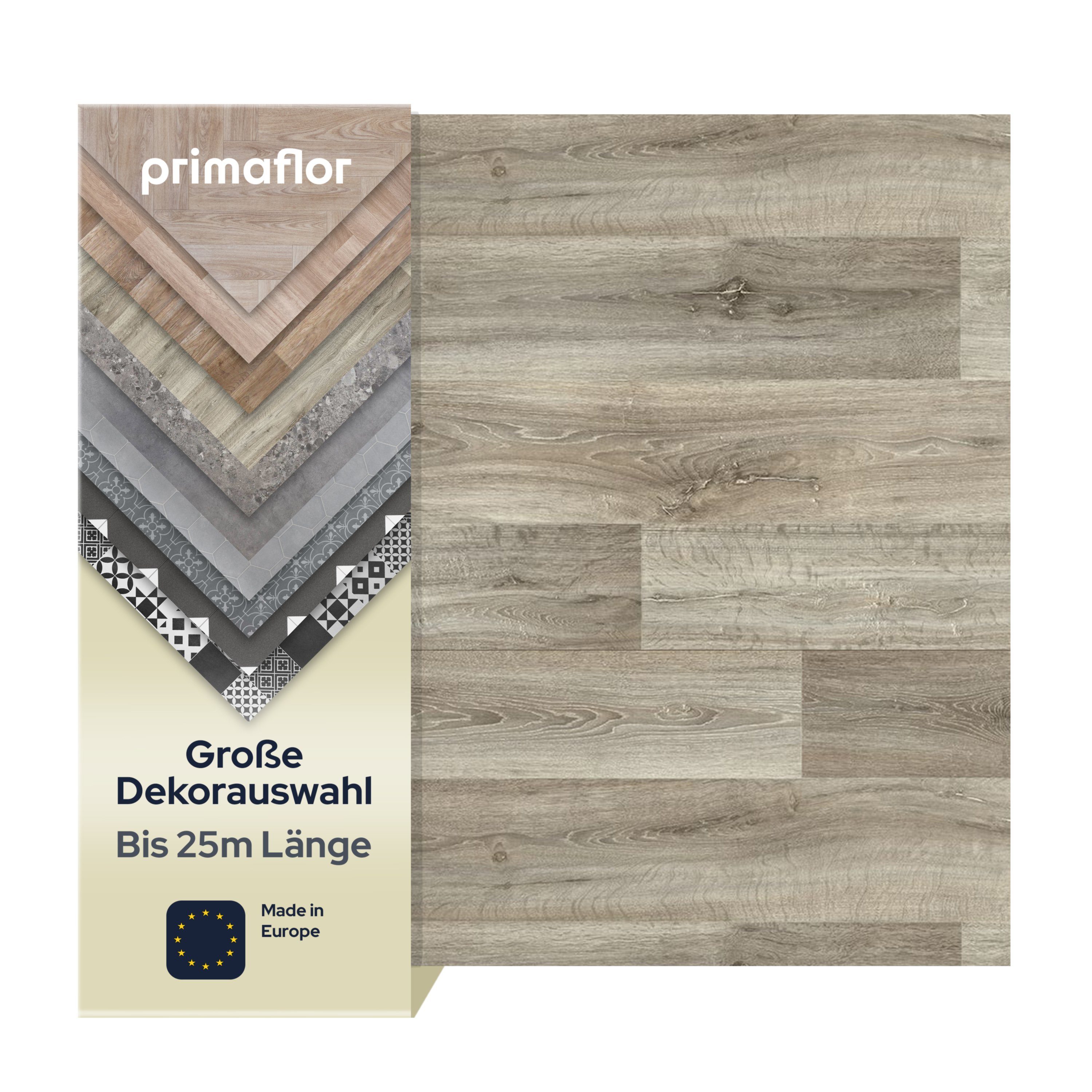 Primaflor-Ideen in Textil Vinylboden TURVO - Eiche grau - 2,00m x 3,50m - Holzdekor, Shabby Vintage-Look, Starke Nutzschicht