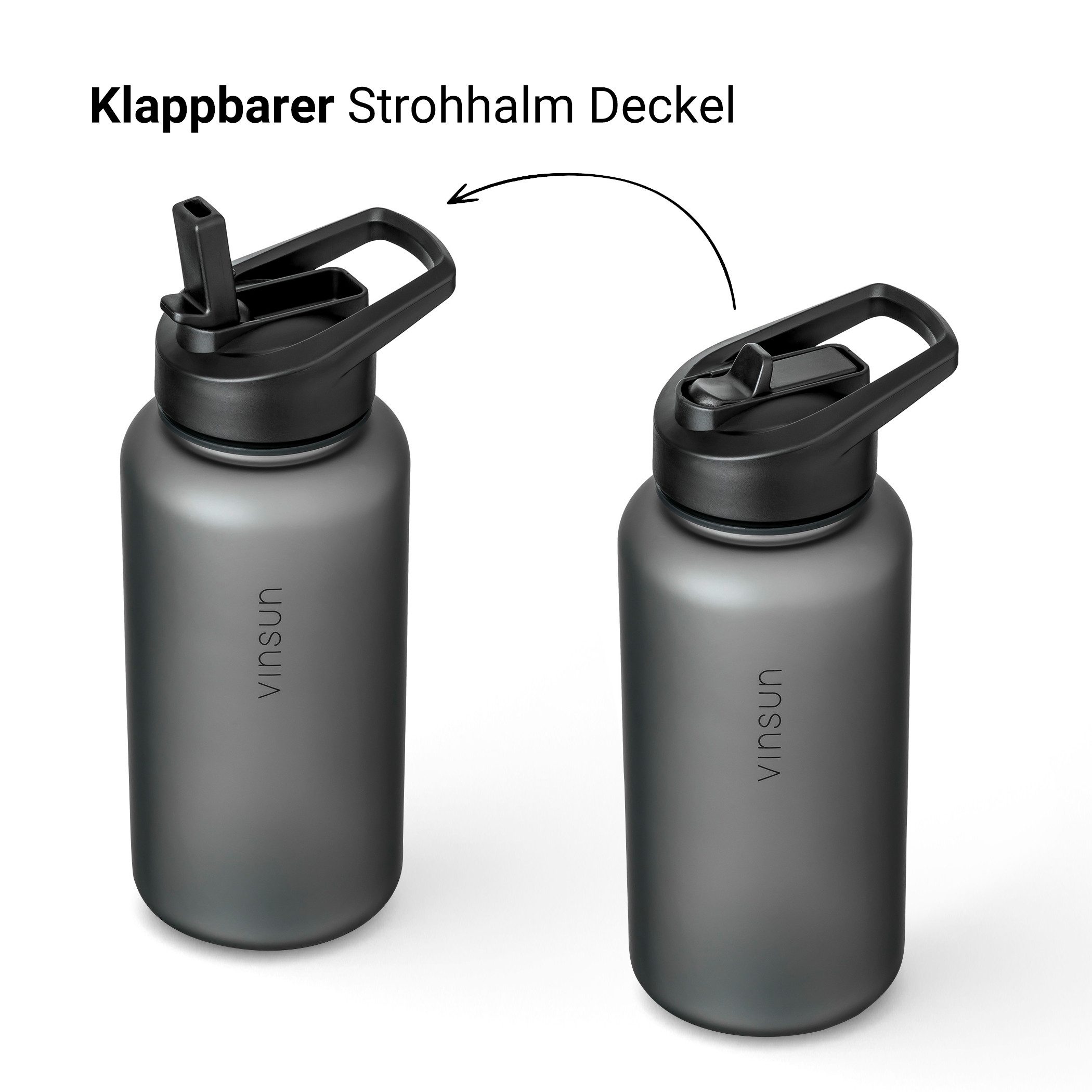 Vinsun Trinkflasche Sportflasche mit Strohhalm 1L - Wasserflasche Tritan auslaufsicher, BPA frei, Bruchsicher, geruchs- & geschmacksneutral, geringes Gewicht