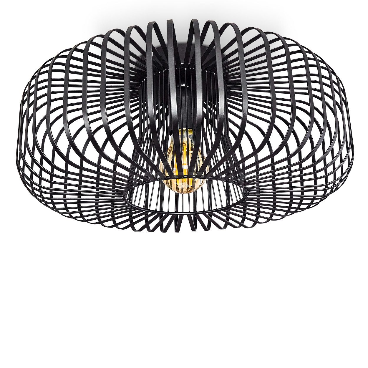 hofstein Deckenleuchte »Pieris« runde Deckenlampe aus Metall in Schwarz, ohne Leuchtmittel, E27, Retro-Leuchte mit Lichteffekt durch Gitter-Optik – Bild 3 von 5