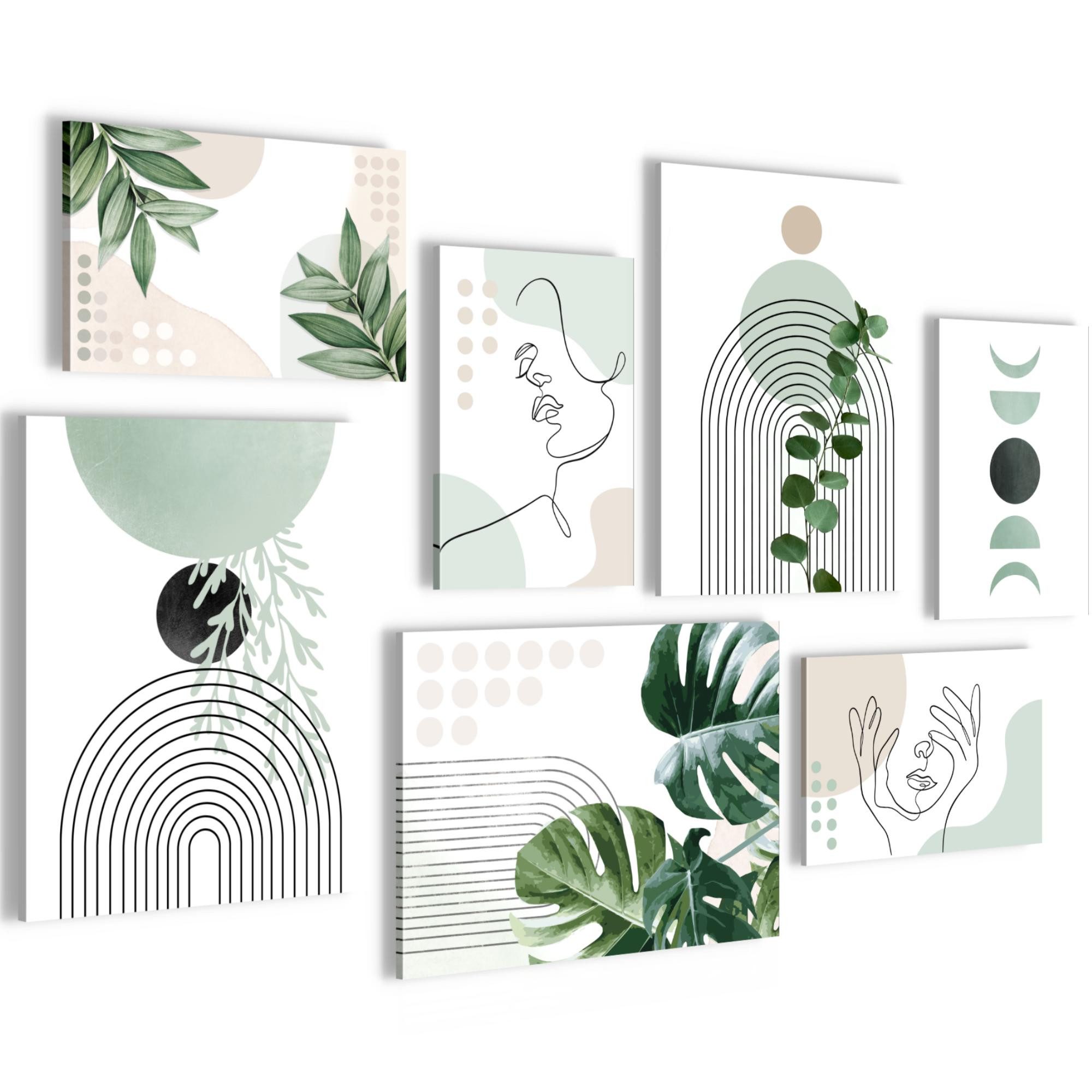 Novart Wandbild Blätter Pflanzen Grün Abstrakt Figuren Schlafzimmer Wohnzimmer