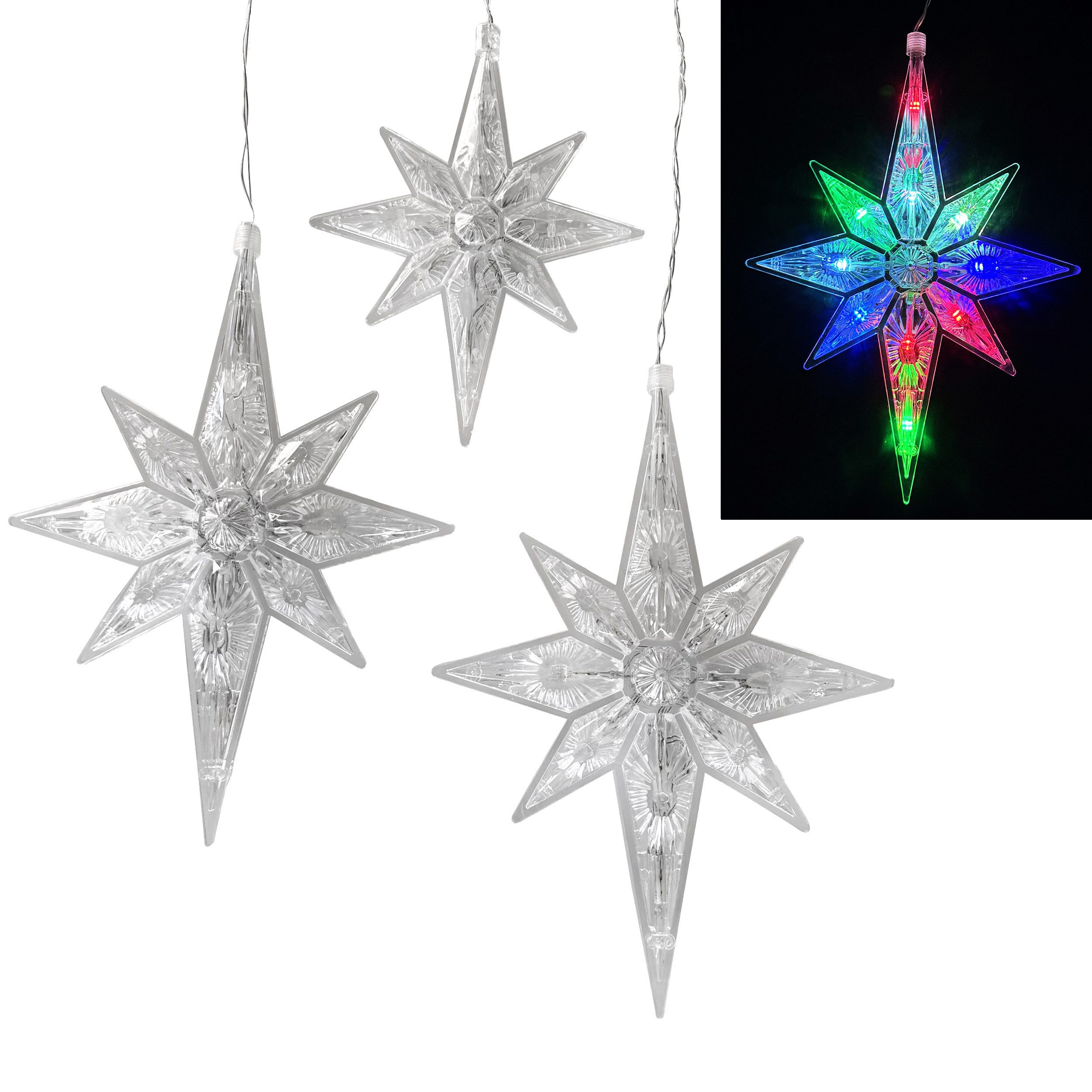 Online-Fuchs LED Stern 4 Sterne für Weihnachten zum Aufhängen mit Saugnapf- Fensterdeko, 10 LEDs pro Stern, Warmweiß oder Farbwechsel wählbar, inklusive 6-Stunden Timerfunktion