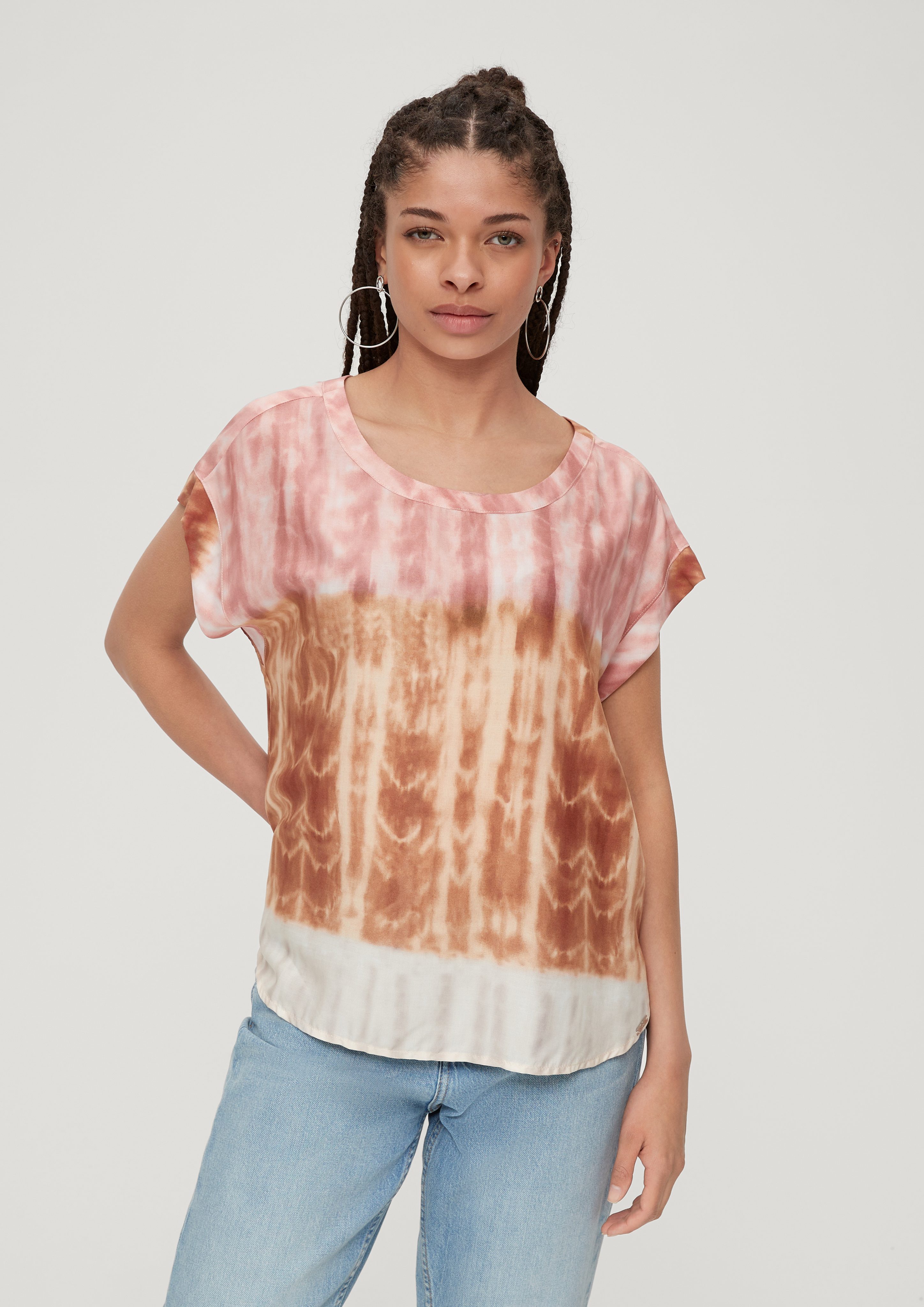 Kurzarmbluse Viskosebluse mit Allover-Print