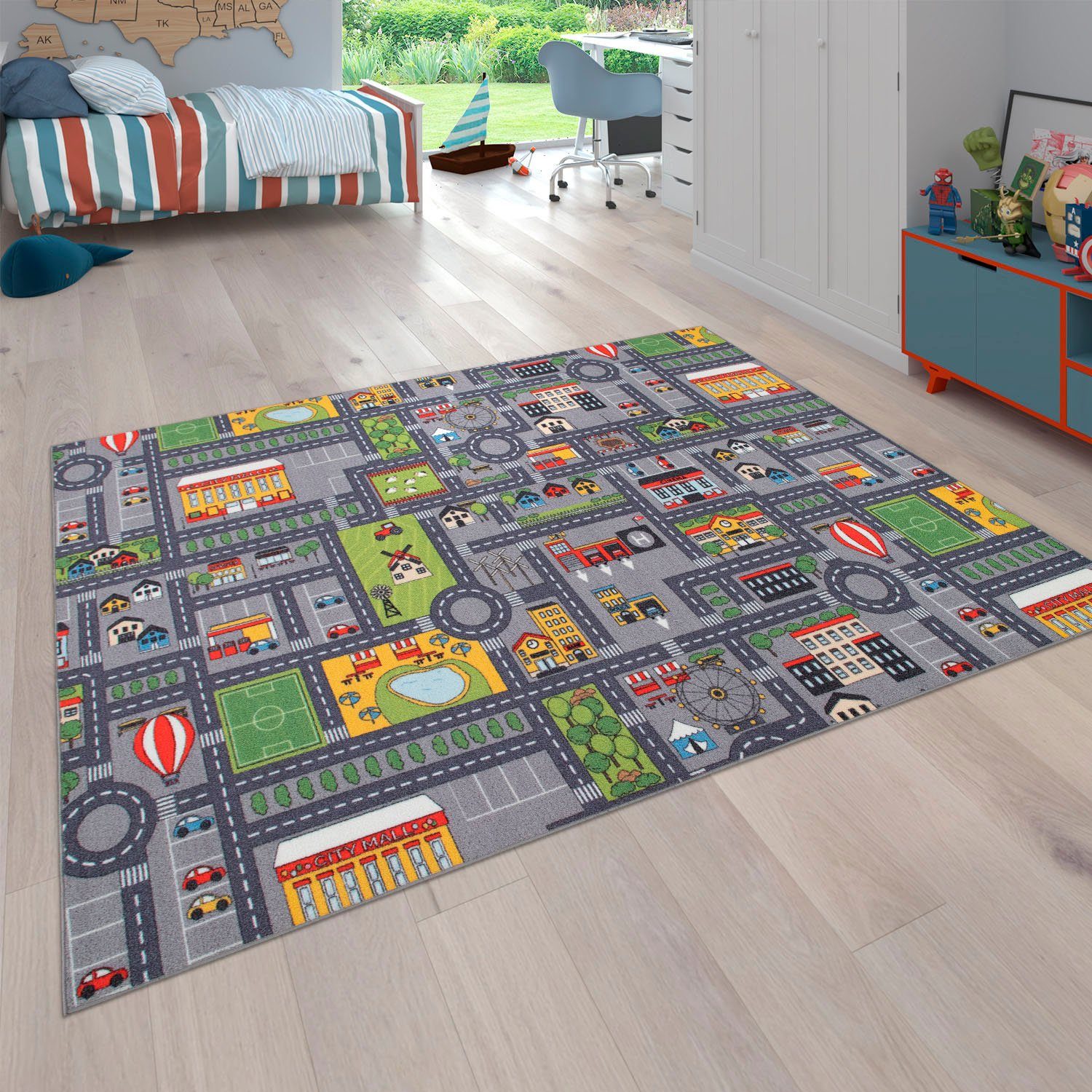 Paco Home Kinderteppich "Bino 577" rechteckig 4 mm Höhe Kurzflor, Straßen-S günstig online kaufen