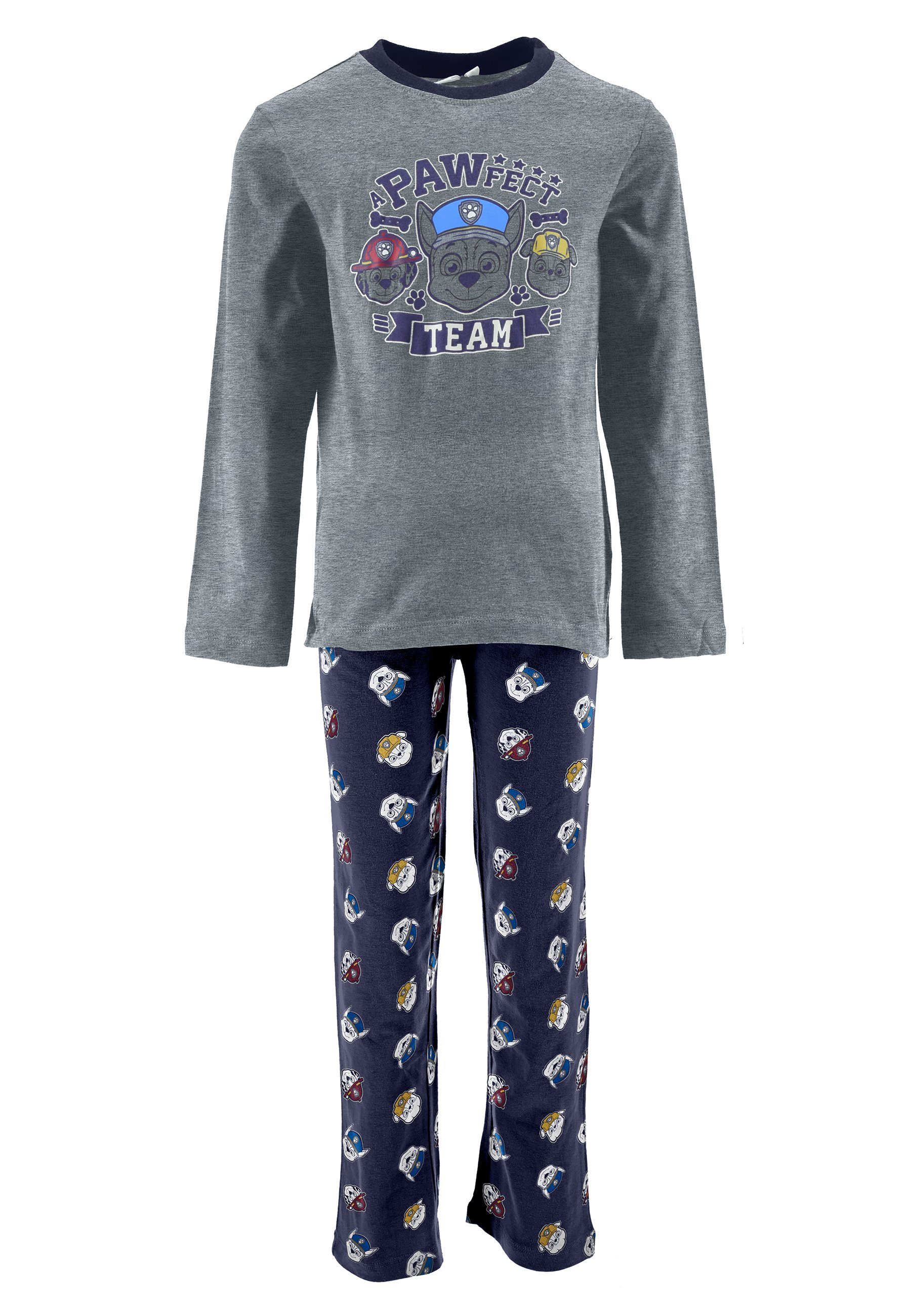 PAW PATROL Schlafanzug Marshall Chase Rubbles Kinder Jungen Pyjama langarm Nachtwäsche (2 tlg) Grau