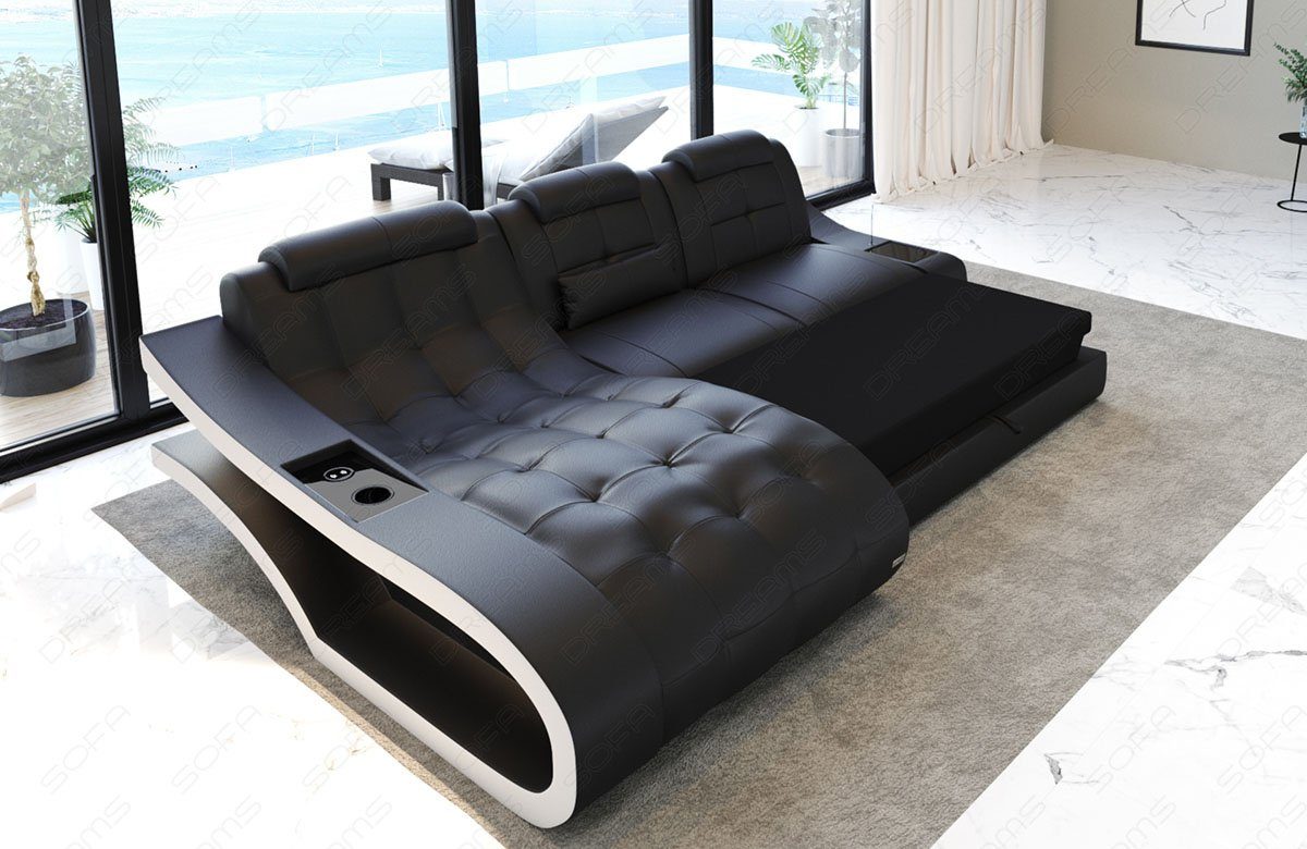 Sofa Dreams Ecksofa Leder Ledersofa wahlweise Ledercouch, Elegante Couch Sofa mit mit Bettfunktion LED, L-Form