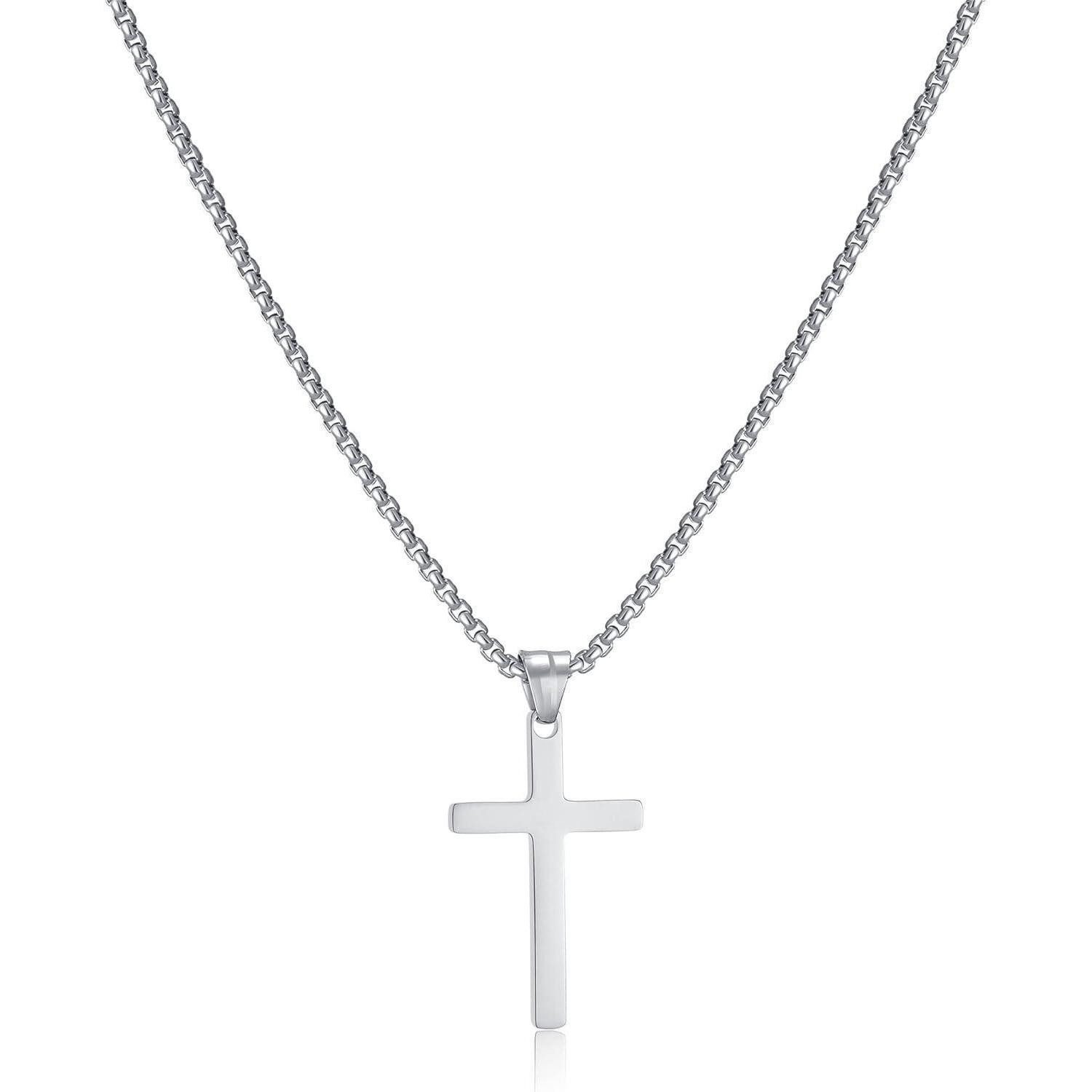 Kreuzkette Kreuzkette Herren Edelstahl Kette mit Kreuz Anhänger in Silber