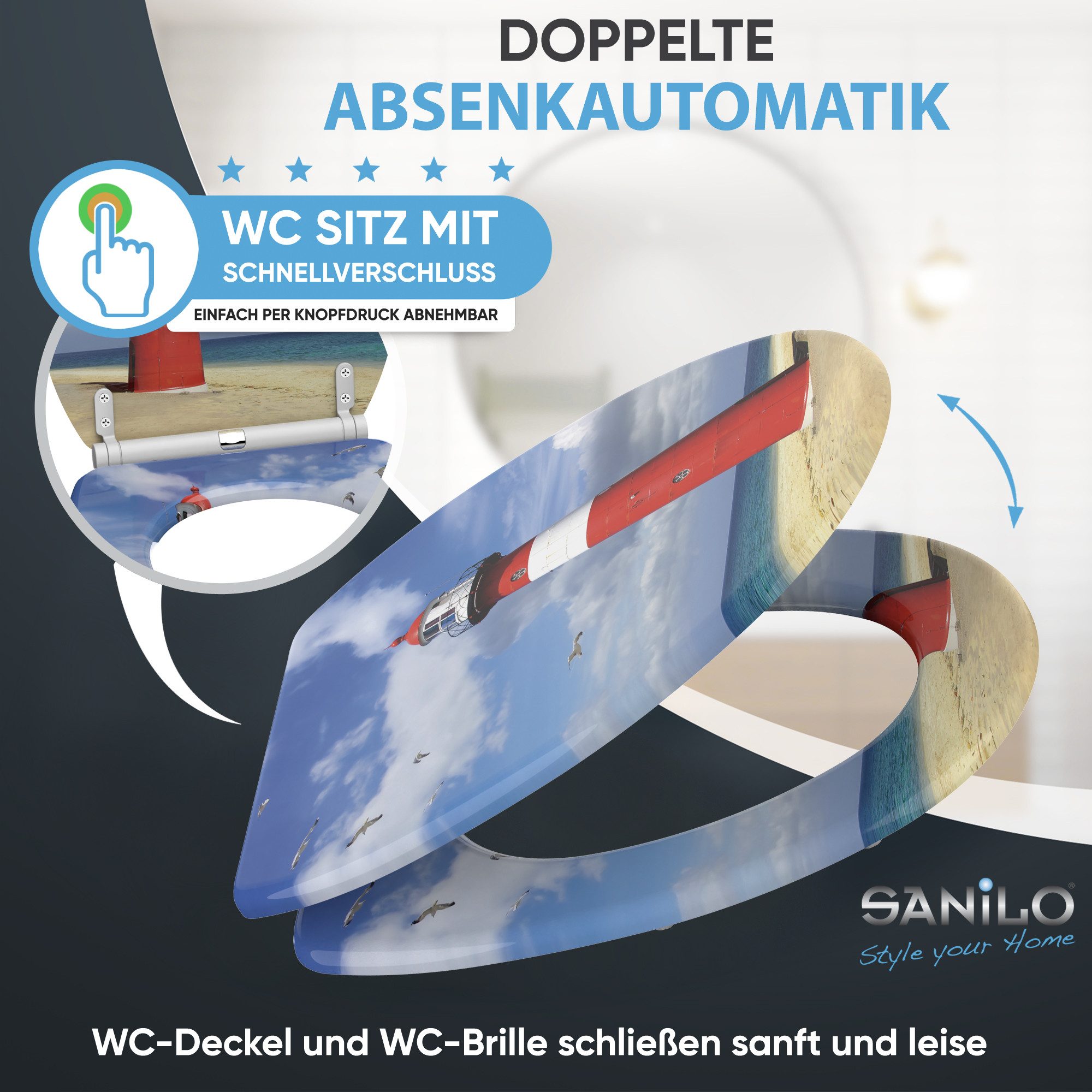 Sanilo WC-Sitz mit Absenkautomatik, viele Toilettendeckel direkt vom Hersteller, hochwertig & modern, universell, leichte Montage