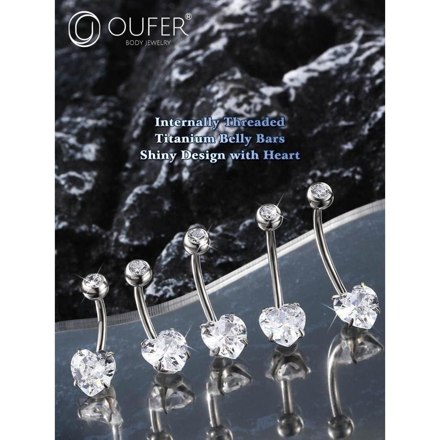 LuxusKollektion Bauchnabelpiercing 14G Titan Bauchnabelpiercing Herzförmig 8mm CZ Bauchnabelring