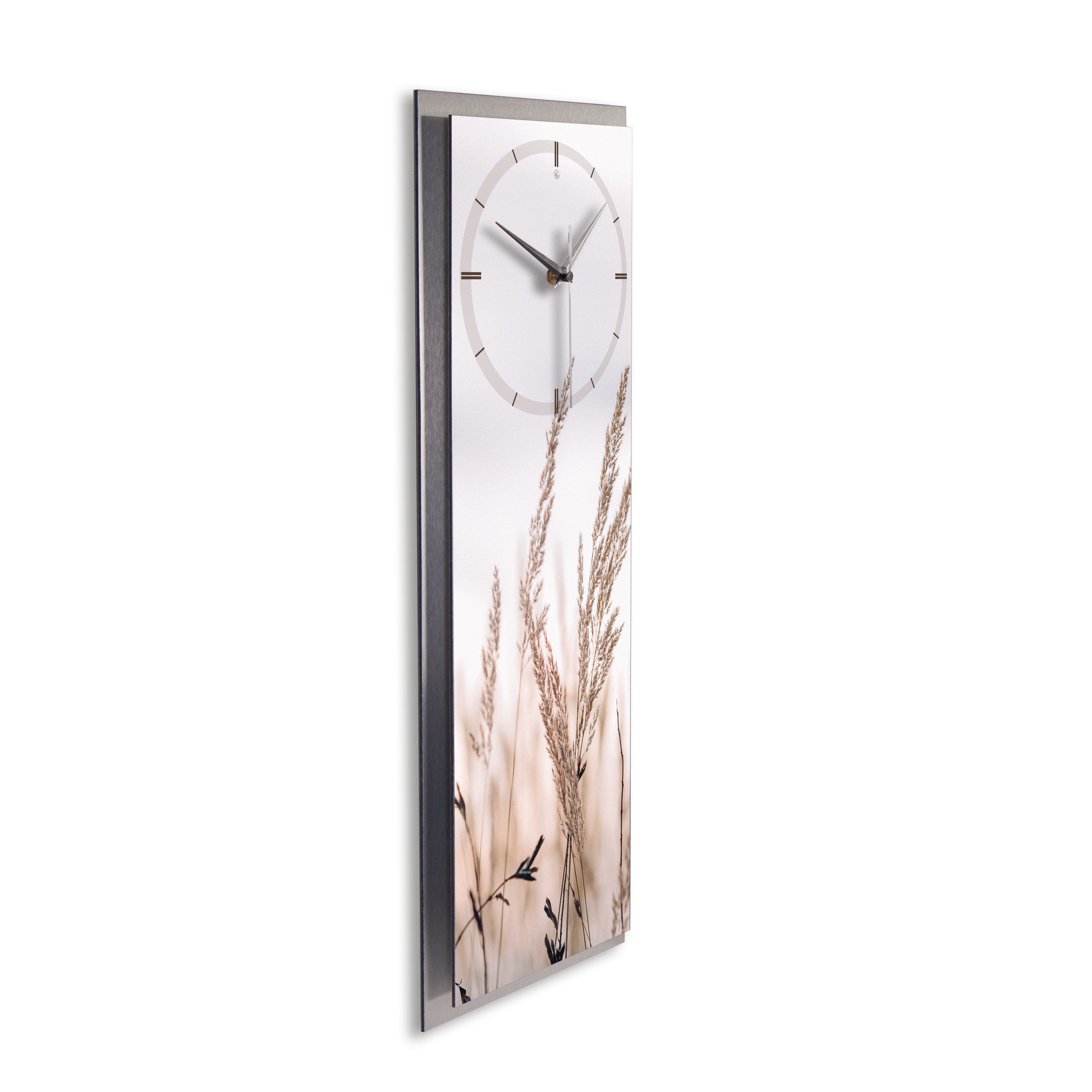 Kreative Feder Wanduhr "Relax Gras" 3D Designer Wanduhr aus Alu, leise (ohne Ticken; Quarz oder Funkuhrwerk; verschiedene Größen)