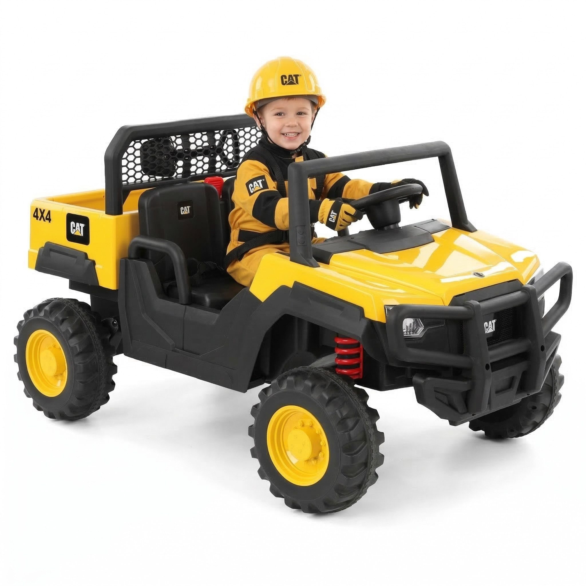 Hecht Elektro-Kinderauto CAT UTV lizensiertes Akku Kinder E-Auto, bis 7 km/h, 12V/10 Ah, Belastbarkeit 30 kg, bis 30kg, Radio, Fernbedienung, 2x45W, USB, AUX; SD, Schaufel