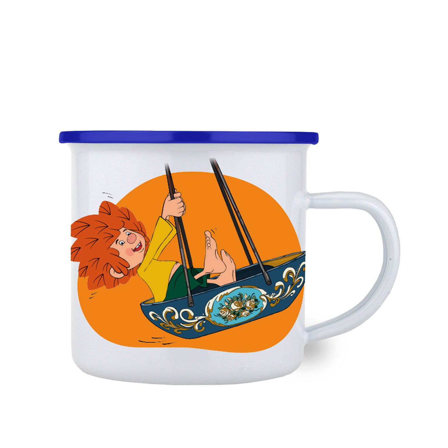 Bavariashop Tasse ®Pumuckl Emailletasse "Schiffschaukel" • 350 ml, Hochwertiges Emaille, Lokal gefertigt, In Handarbeit hergestellt.