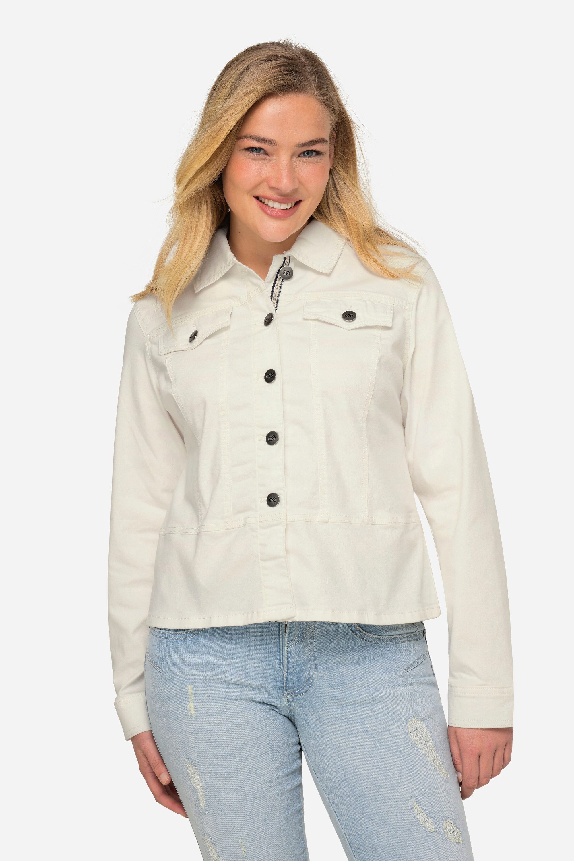 Laurasøn Sommerjacke Jeansjacke Hemdkragen Zierbänder Langarm