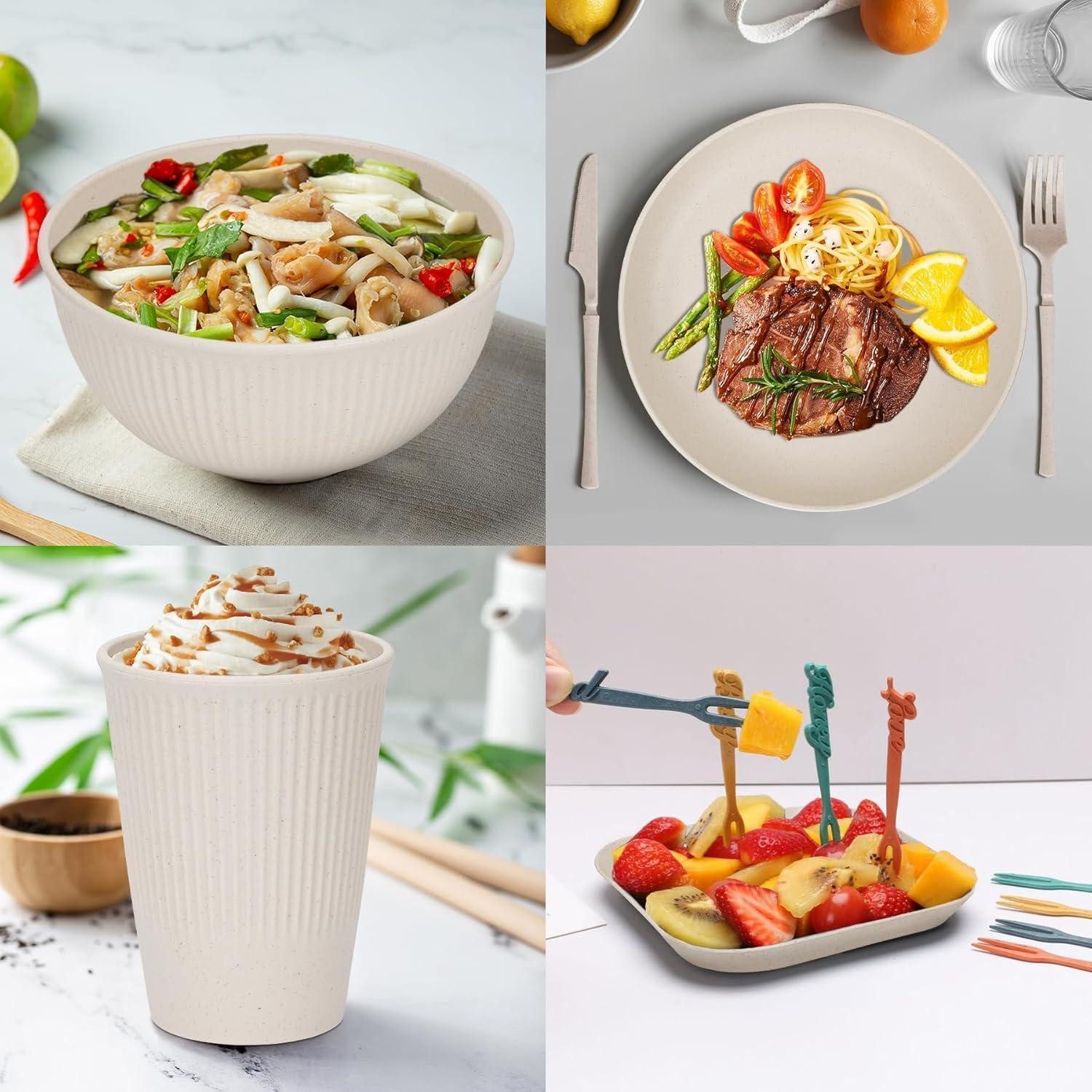 LuxusKollektion Geschirr-Set Geschirrset 48teilig unzerbrechlich Plastikgeschirr 48 Stück Beige – Bild 5 von 5