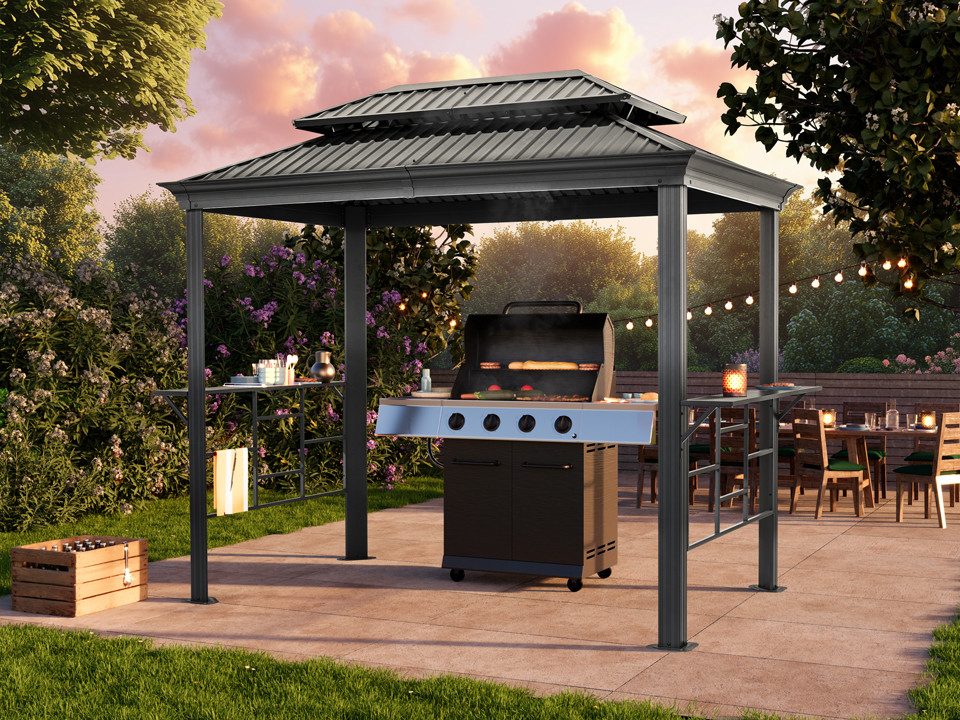 TOOLPORT Pavillon BBQ Grillpavillon, mit 0 Seitenteilen, mit 2 Seitenablagen