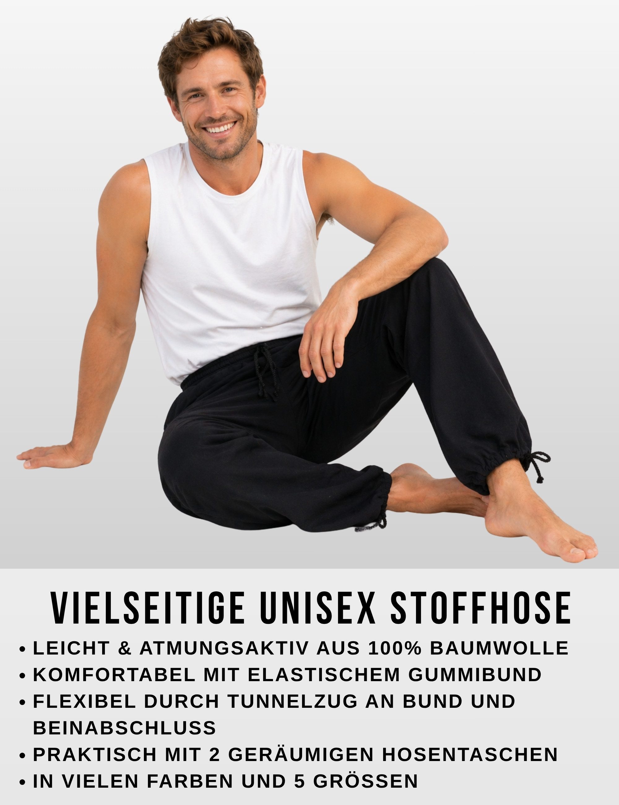 PANASIAM Stoffhose Sommerhose aus Baumwolle - blickdicht - leichte Freizeithose - Unisex Baumwollhose Damen & Herren - Schlupfhose f. Alltag Urlaub Homeoffice – Bild 4 von 5