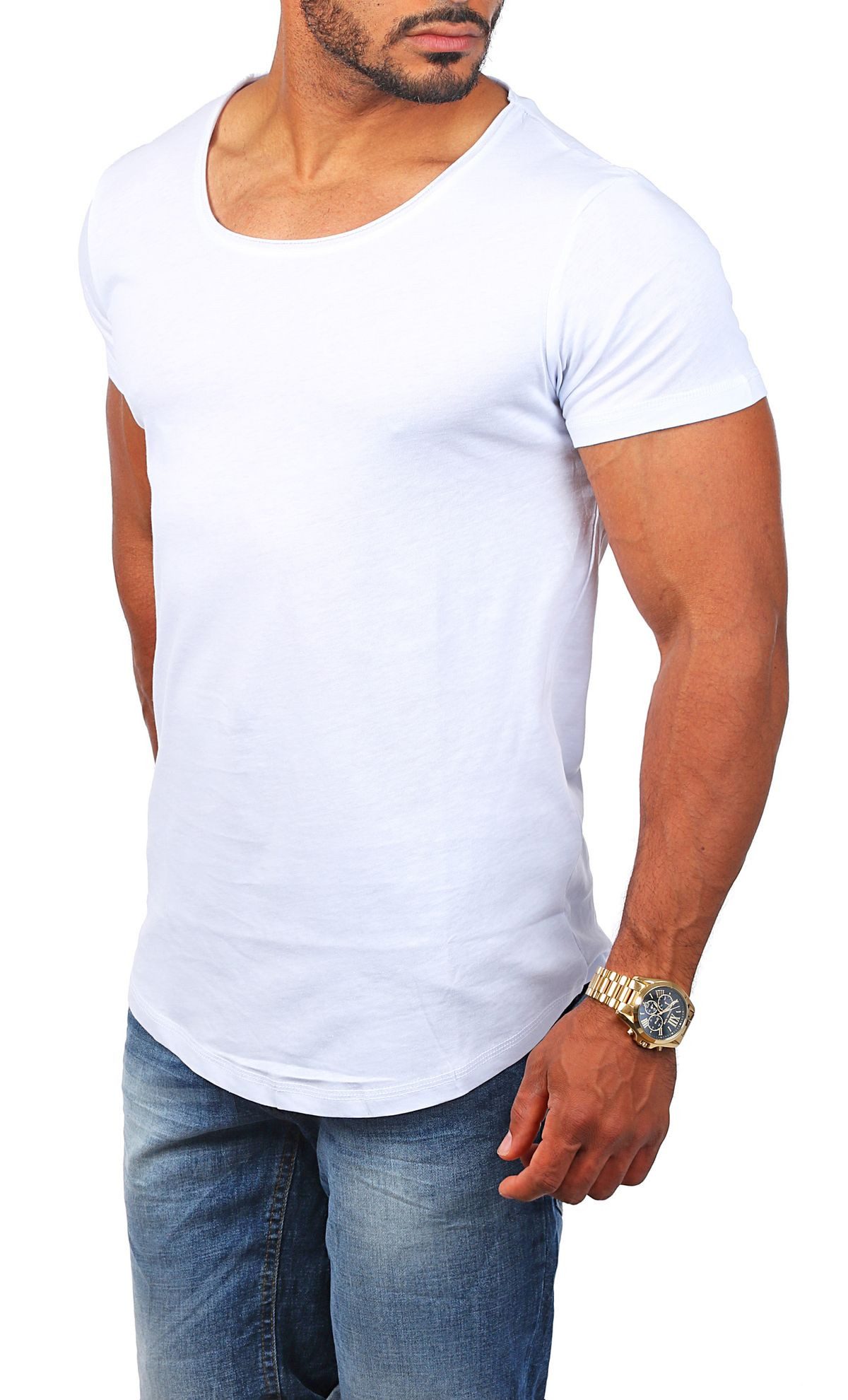 Young & Rich T-Shirt Herren Uni Basic 1702 tief-breit geschnittener Ausschn günstig online kaufen