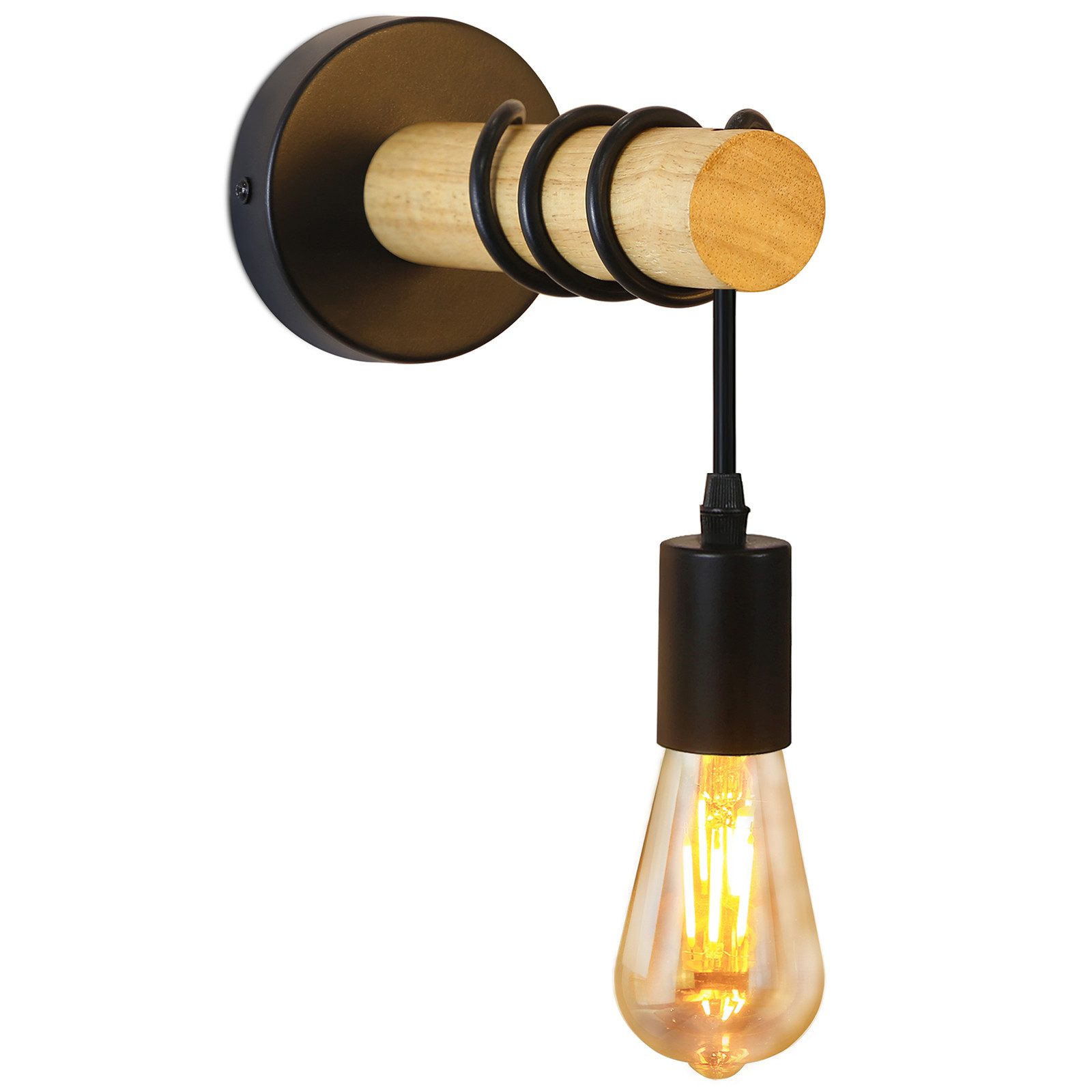Nettlife Wandleuchte Schwarz Holz Vintage E27 günstig online kaufen