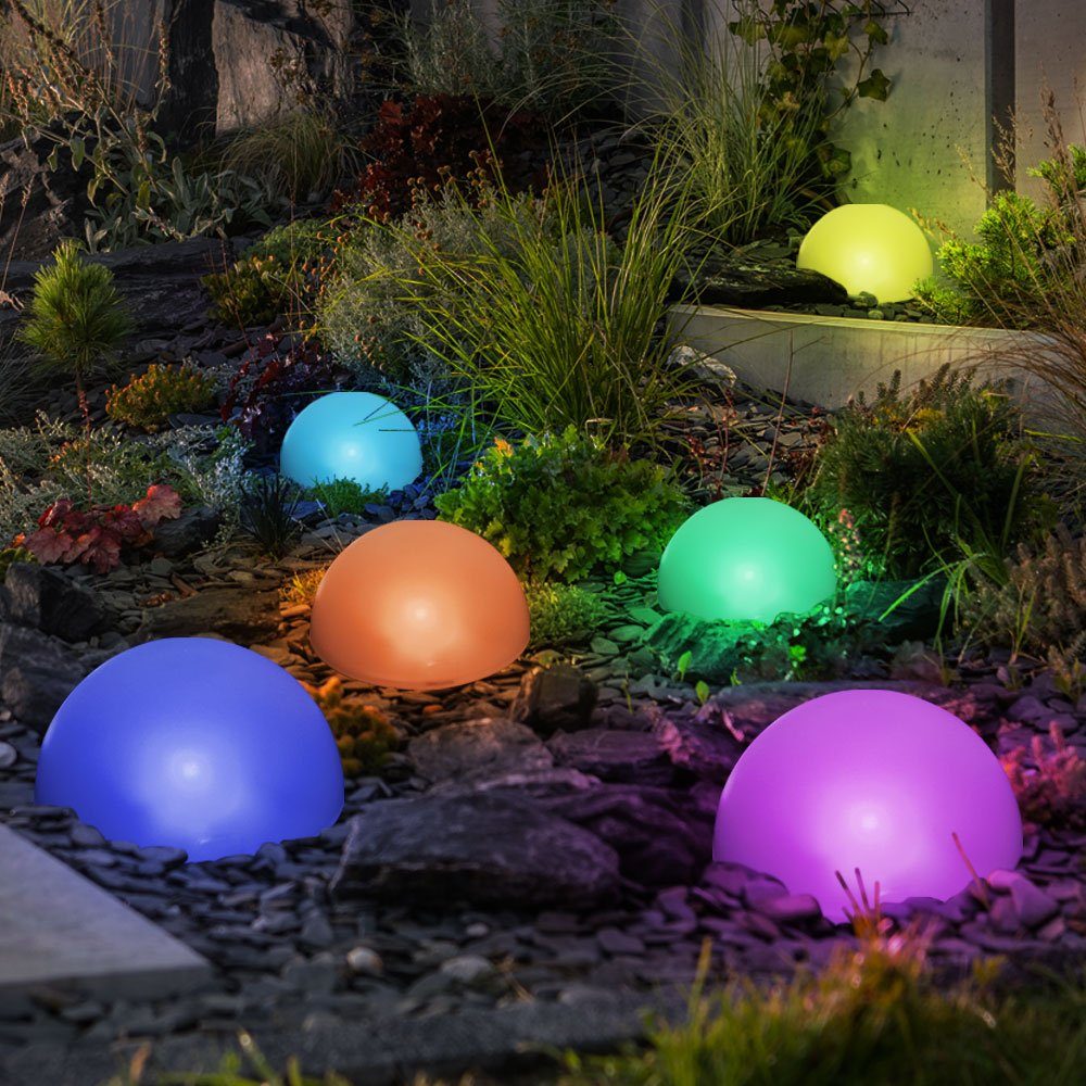 Globo LED Solarleuchte, LED-Leuchtmittel fest verbaut, Farbwechsel, 5x RGB LED Solar Steck Lampen Halb Kugel Garten Weg Deko Beleuchtung