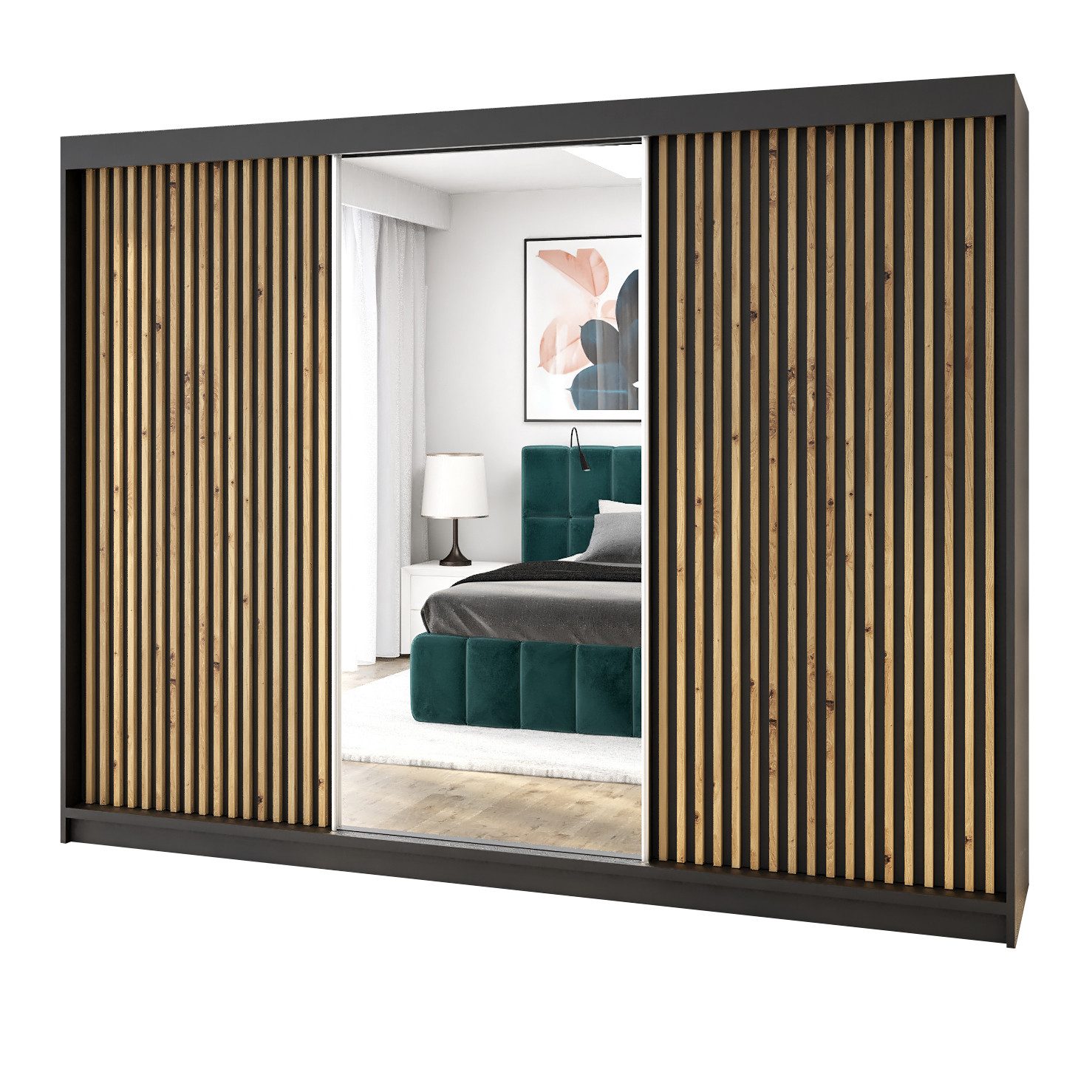 A&J MöbelLand GmbH Schiebetürenschrank FARA 200 cm, mit 4 Schubladen, Spieg günstig online kaufen