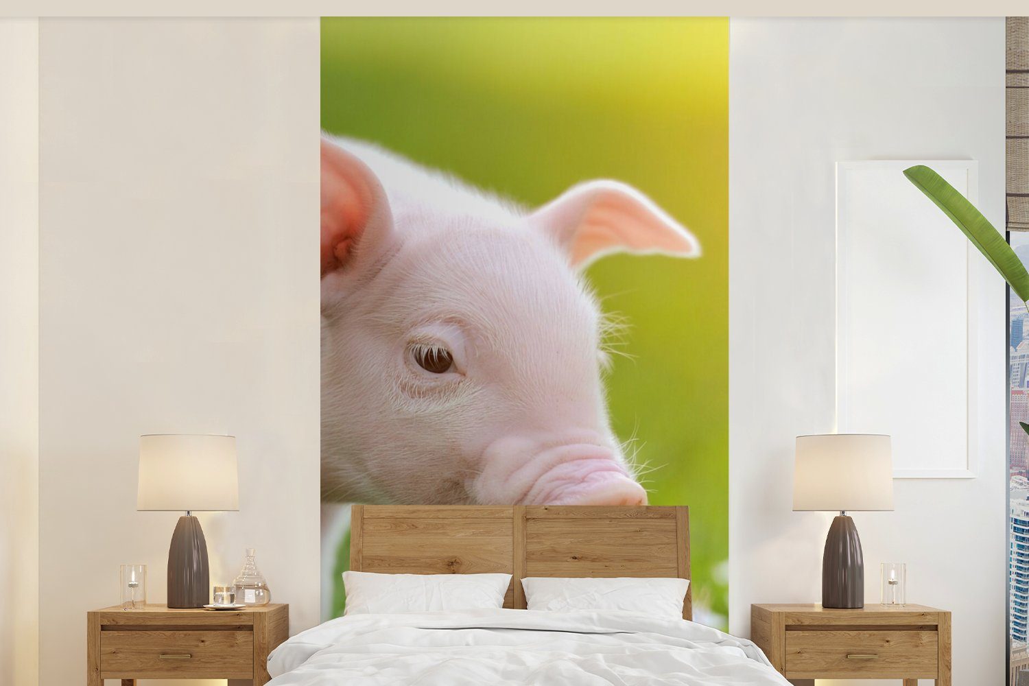 MuchoWow Fototapete Tiere - Ferkel - Schwein, Matt, bedruckt, (2 St), Vliestapete für Wohnzimmer Schlafzimmer Küche, Fototapete