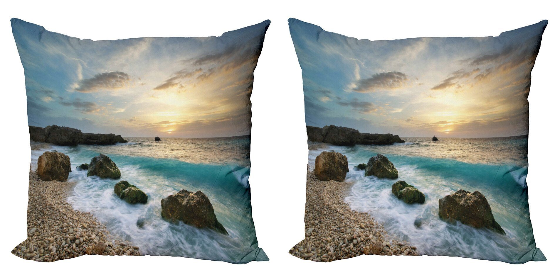 Sonnenaufgang Kissenbezüge Digitaldruck, Seascape Accent (2 Doppelseitiger Abakuhaus Modern Stück), Wellen Ozean