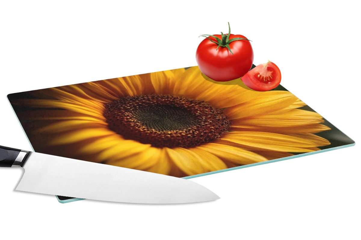 MuchoWow Schneidebrett Gelb - Sonnenblume - Sommerlich, Glas, Schneidebrett Glas, Küchenbrett, Rutschfest, 28x20 cm