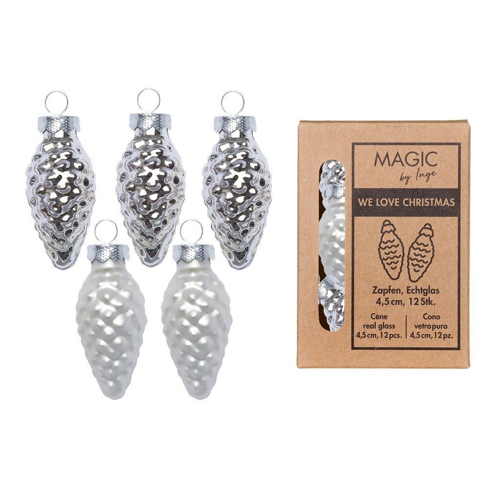 Christbaumschmuck - MAGIC Zapfen Glas Stück Frosty Inge Silver 4.5cm Christbaumschmuck, 12 by