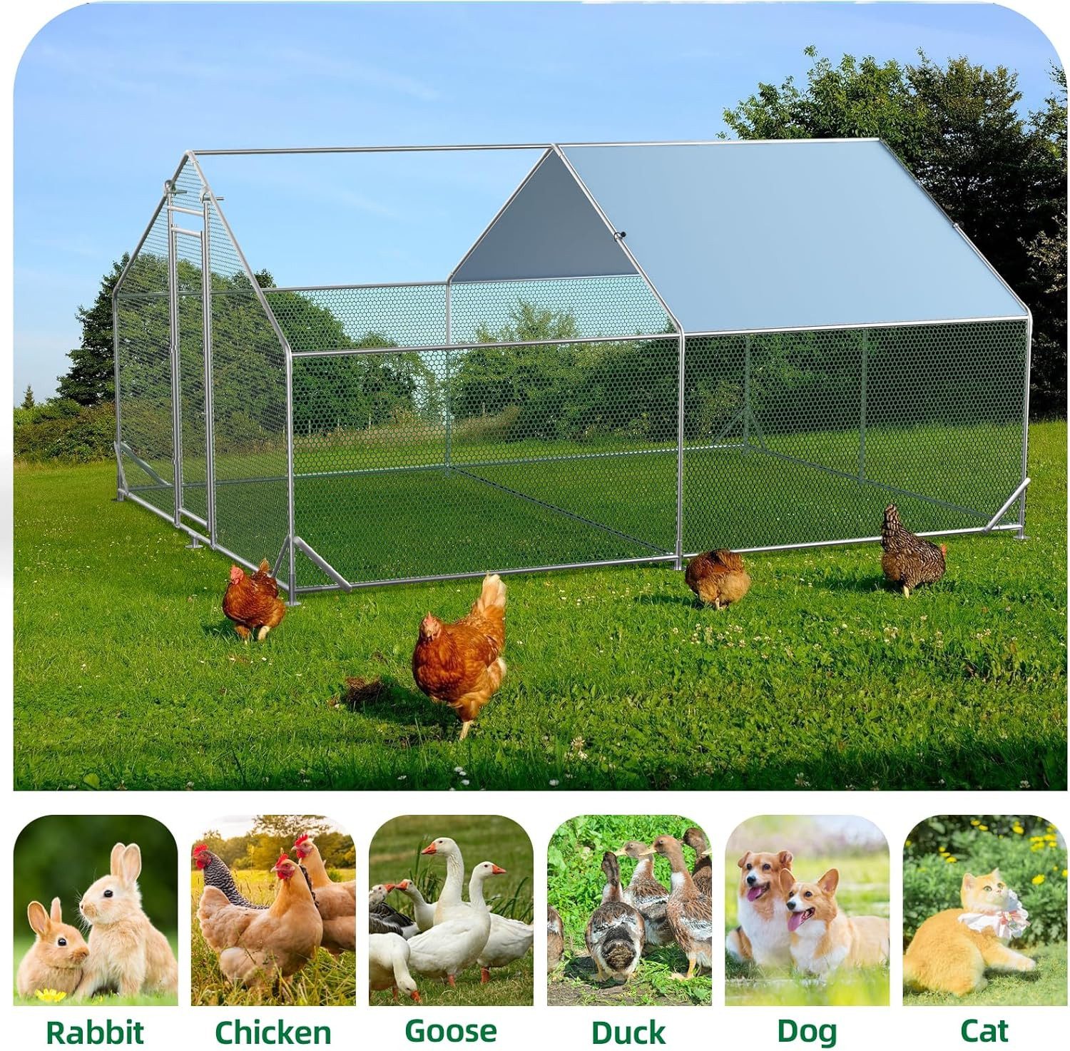 GarveeMore Hühnerstall Mit Wasserdichter Und UV-Beständiger Abdeckung Gehege, Verzinkter Stahl Hühnerauslauf Entenstall Für Hühner,Enten,Kleintiere