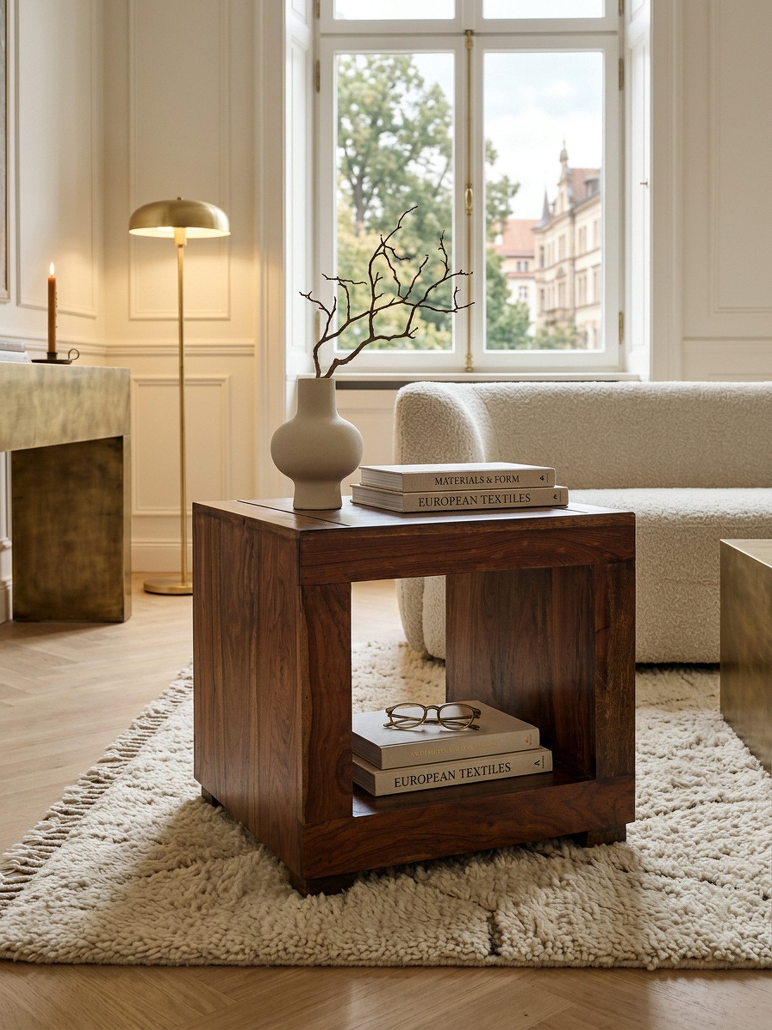 KADIMA DESIGN Couchtisch Couchtisch MUMBAI Massiv-Holz 50 cm breit Wohnzimmer-Tisch Sofatisch, Design dunkel-braun Landhaus-Stil Beistelltisch