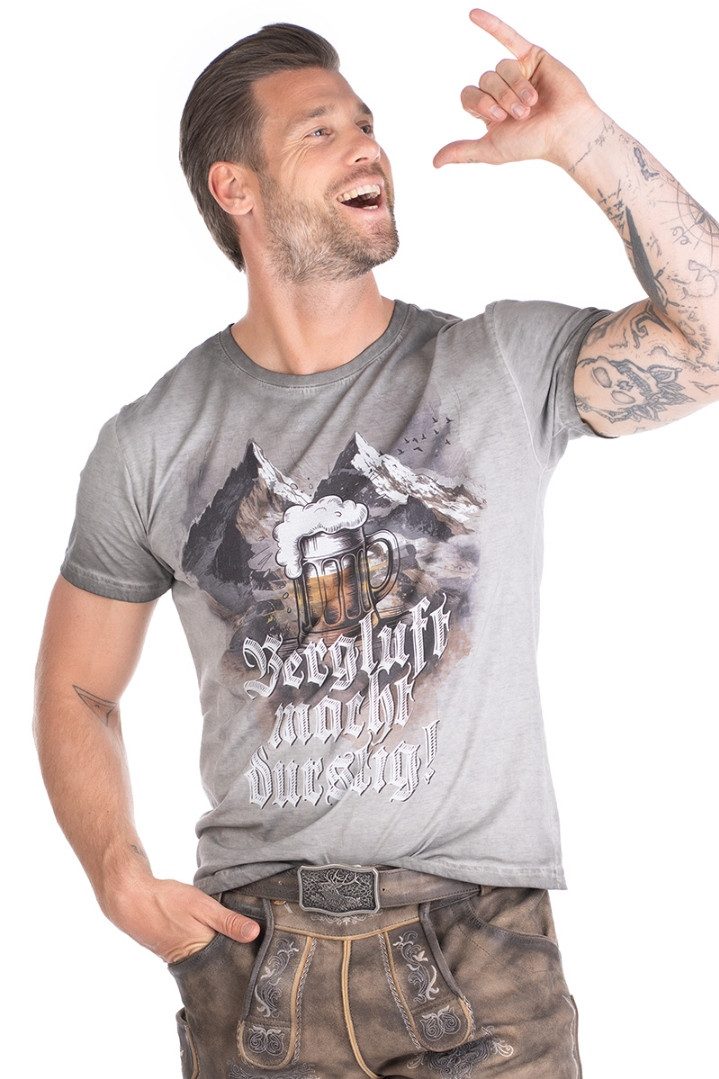 Hangowear Print-Shirt Trachtenshirt Herren - MARCO - grau
