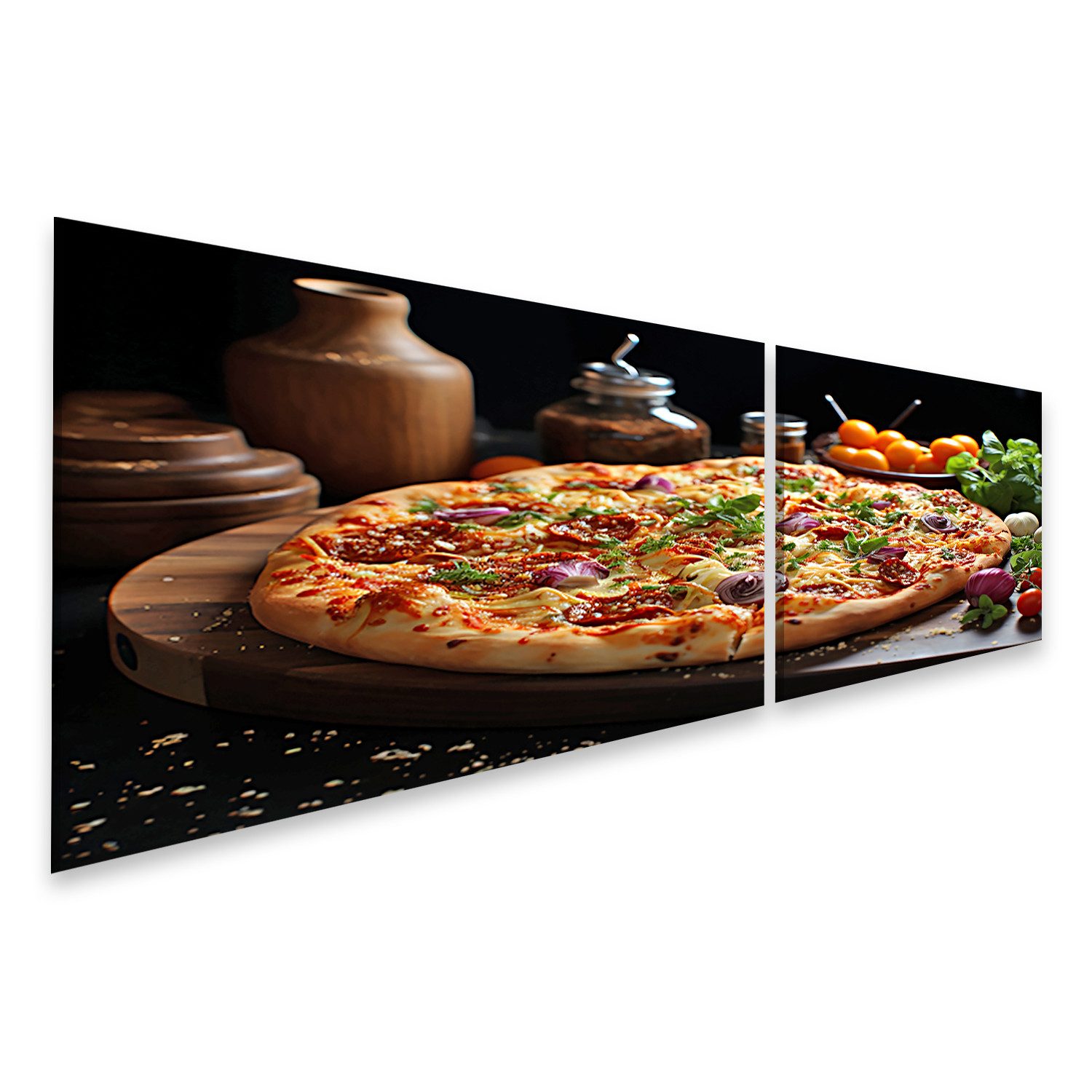 Leinwandbild Lecker Käsig Italienisch Pizza Tisch Fertig Zum Essen Gastro Bilder