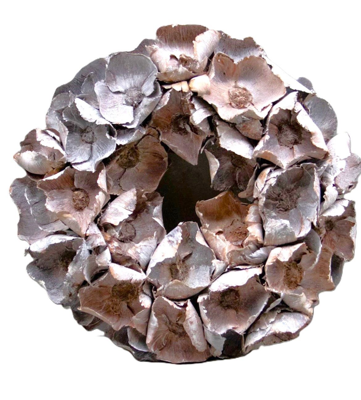 Couronne Dekokranz Hängekranz getrocknete Blüten Palmblatt Naturfarben Tünche 45 cm, Naturmaterialien in Handarbeit gefertigt