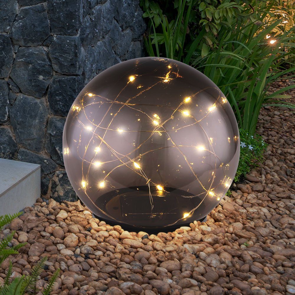 Kugel Außen-Stehlampe, etc-shop Lichterkette LED LED verbaut, fest LED-Leuchtmittel Set Stand Garten Solar Außen Deko Leuchten 3er Warmweiß,